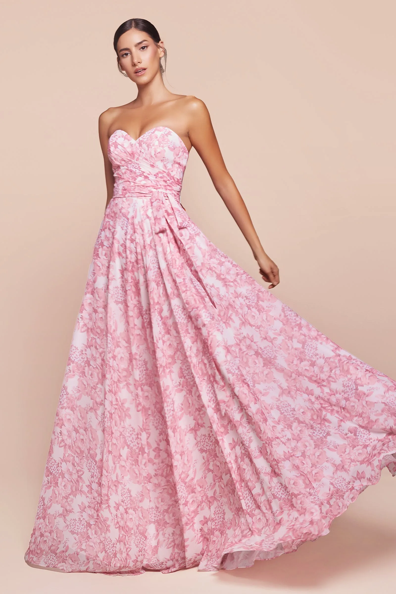 CINDERELLA DIVINE 7443 Strapless A-Line Floral Satin Dress sold by The Gown Galleria product image thumbnail 3