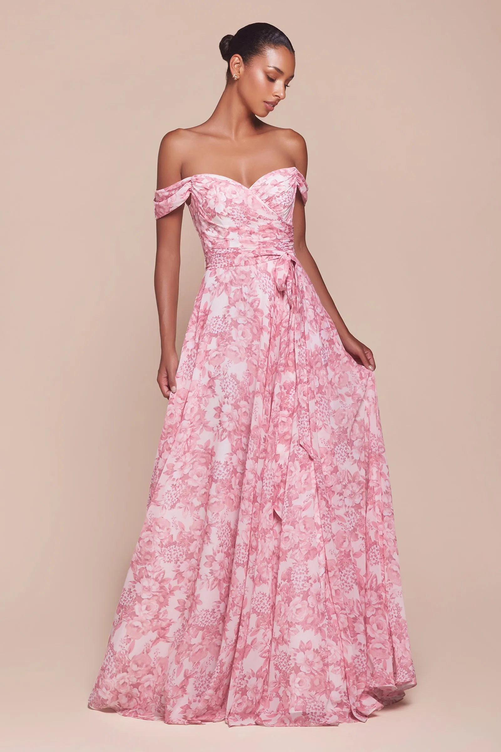 CINDERELLA DIVINE 7441 Off The Shoulder Floral Printed A-Line Dress sold by The Gown Galleria product image thumbnail 5