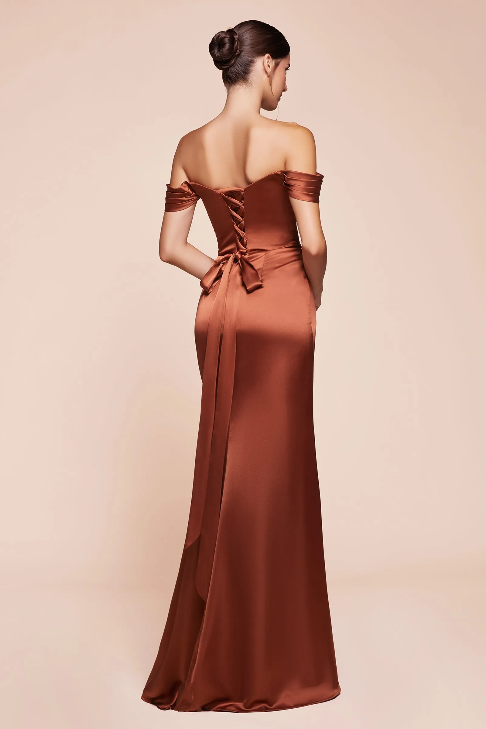 CINDERELLA DIVINE 7452 Off The Shoulder Lace Up Corset Satin Gown sold by The Gown Galleria product image thumbnail 2