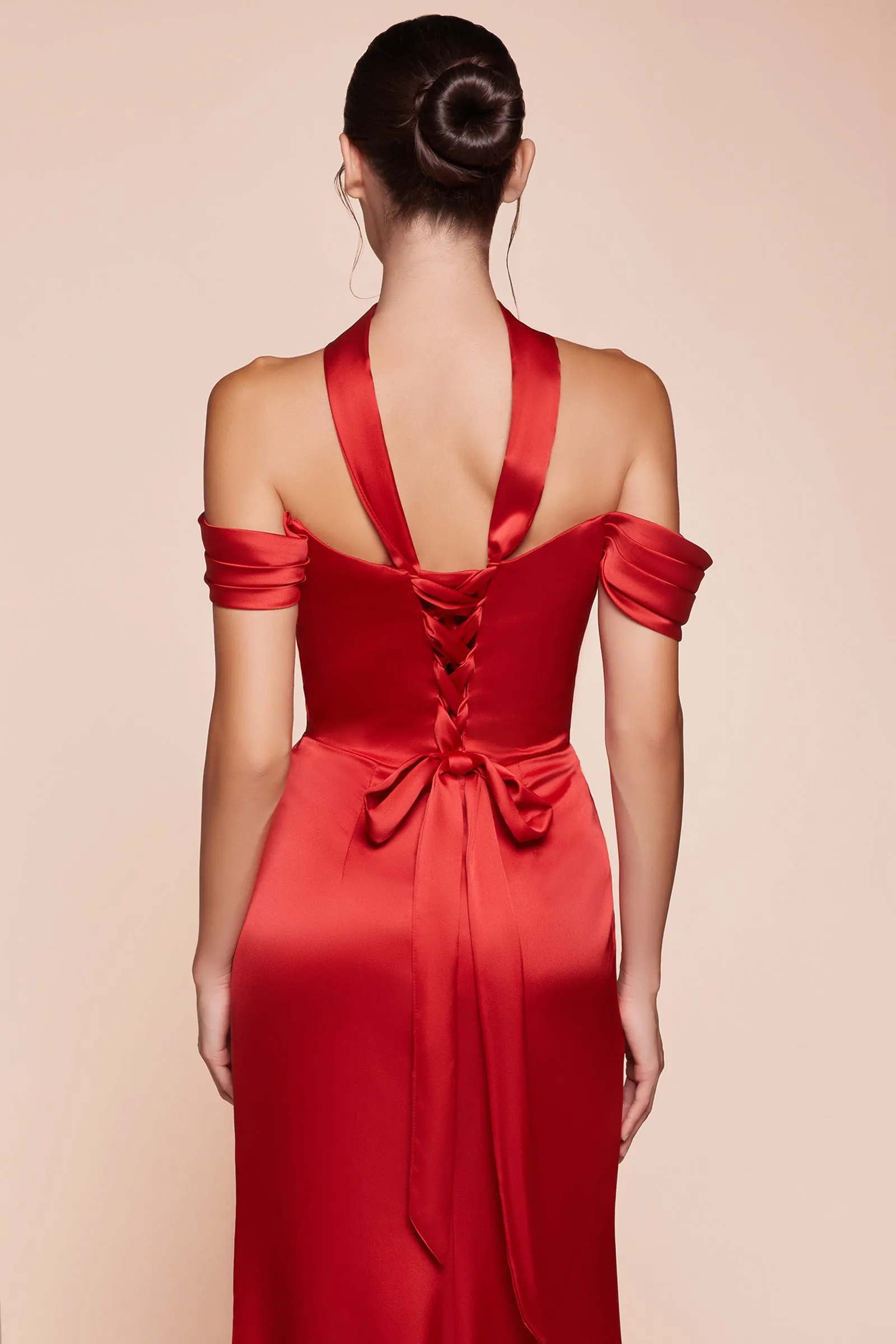 CINDERELLA DIVINE 7452 Off The Shoulder Lace Up Corset Satin Gown sold by The Gown Galleria product image thumbnail 4