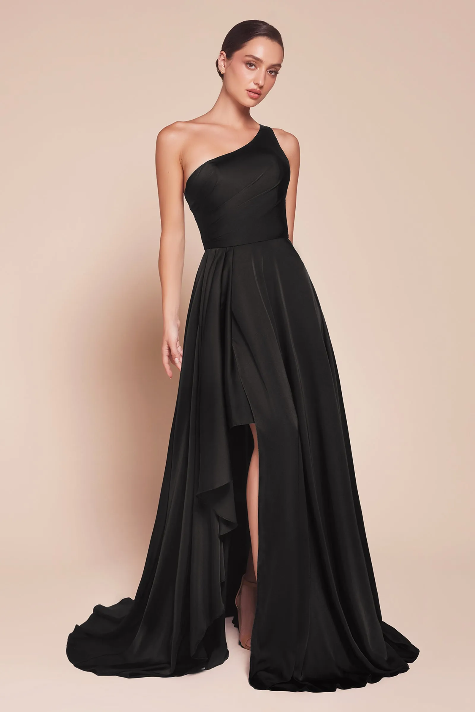 CINDERELLA DIVINE 7450 One Shoulder Satin A-Line Dress sold by The Gown Galleria product image thumbnail 3