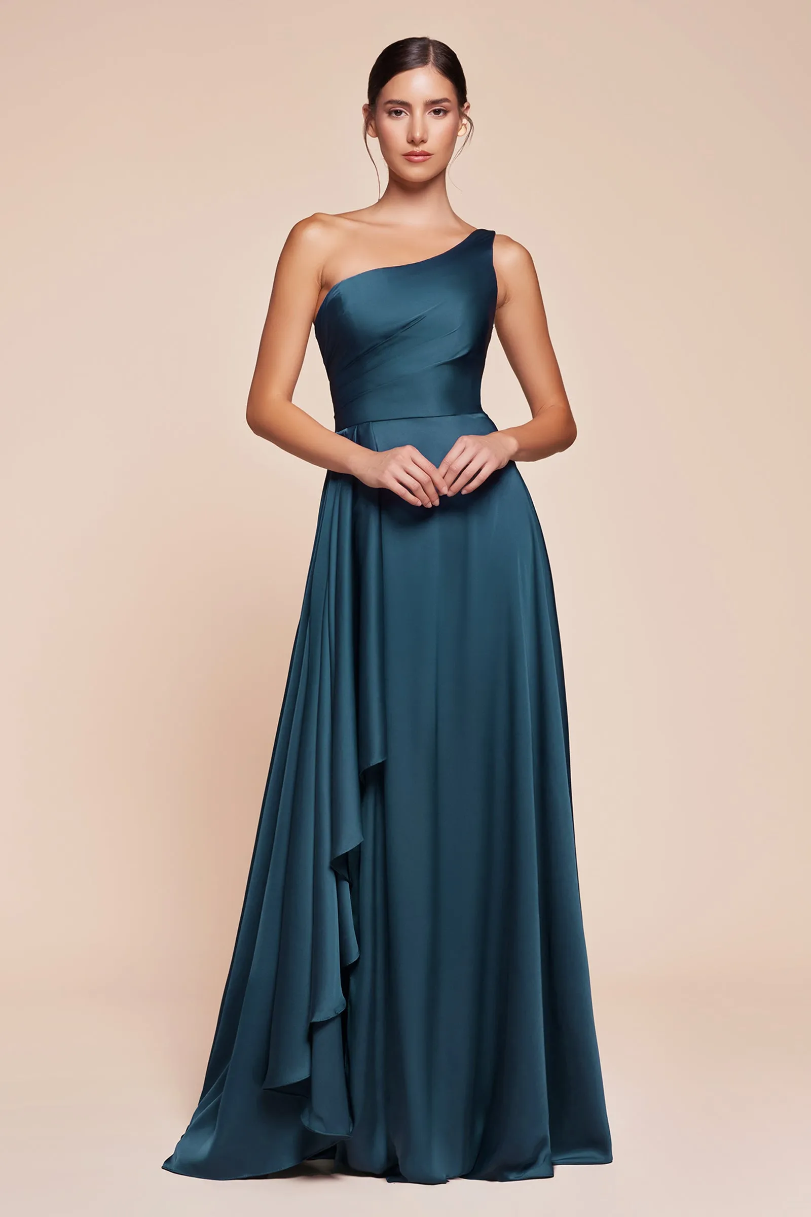 CINDERELLA DIVINE 7450 One Shoulder Satin A-Line Dress sold by The Gown Galleria product image thumbnail 5