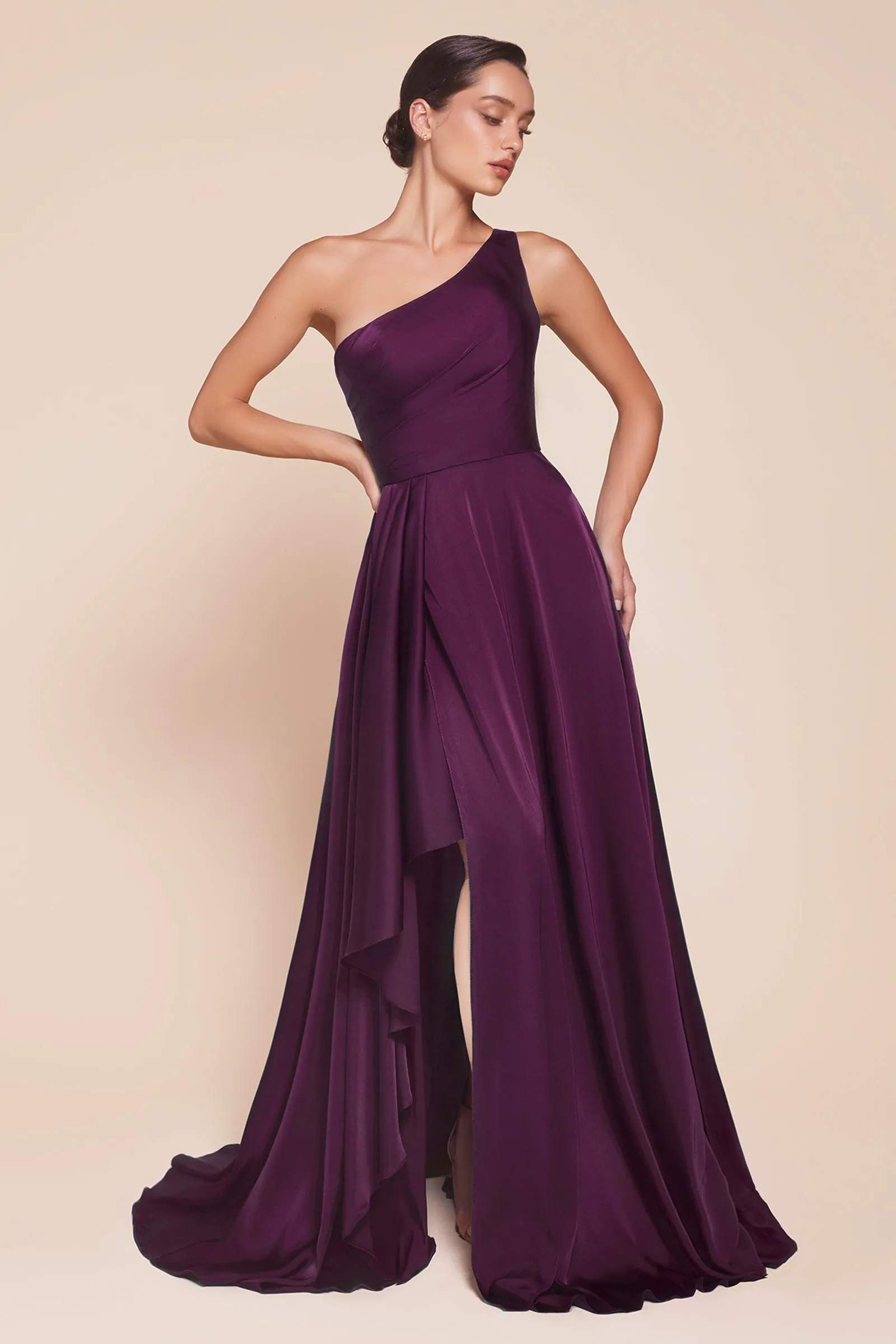 CINDERELLA DIVINE 7450 One Shoulder Satin A-Line Dress sold by The Gown Galleria product image thumbnail 4