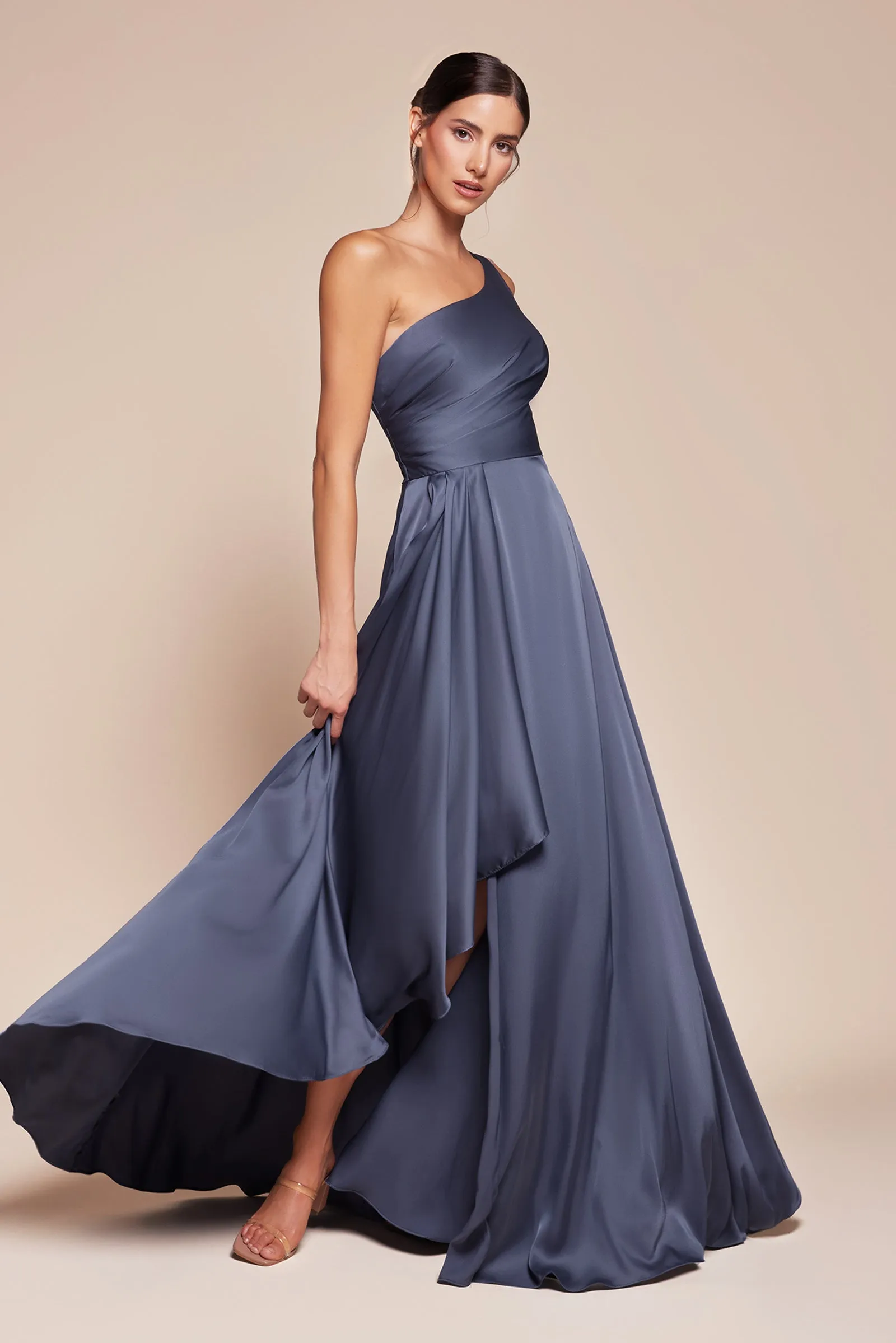 CINDERELLA DIVINE 7450 One Shoulder Satin A-Line Dress sold by The Gown Galleria