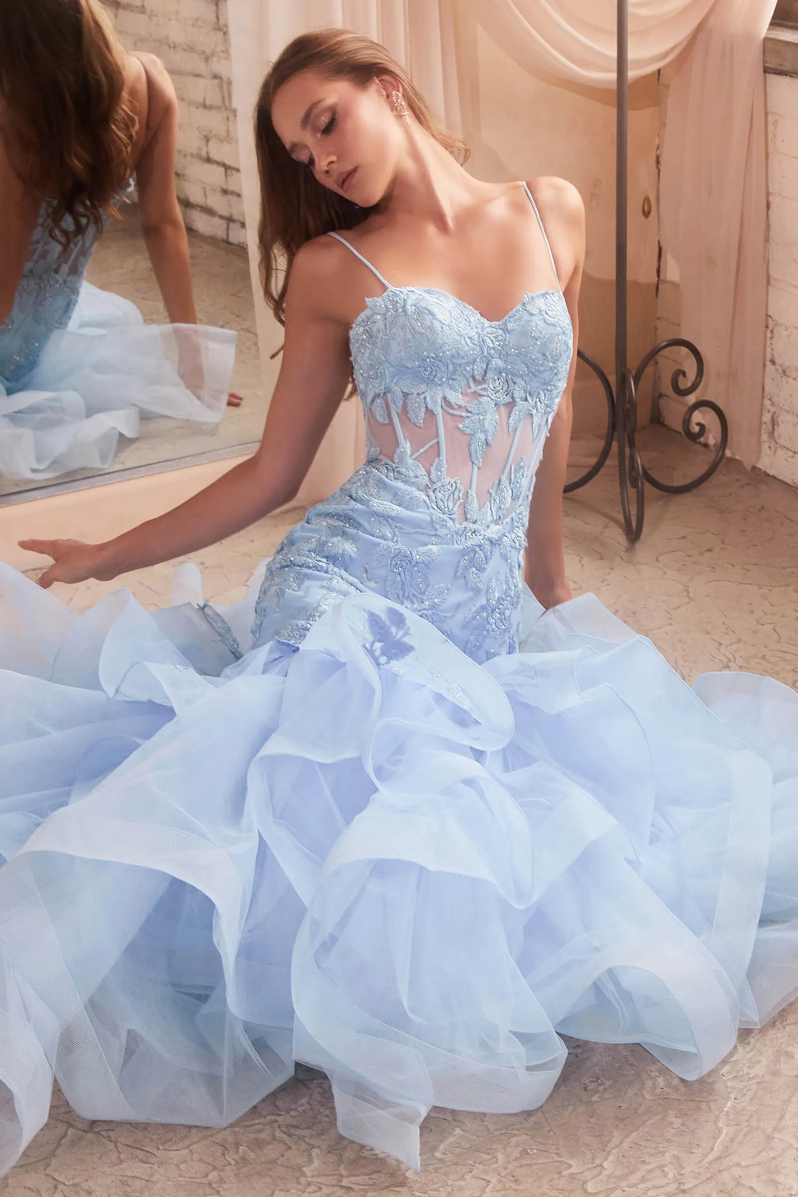 CINDERELLA DIVINE CC8915 Rose Lace Applique Mermaid Dress sold by The Gown Galleria product image thumbnail 3
