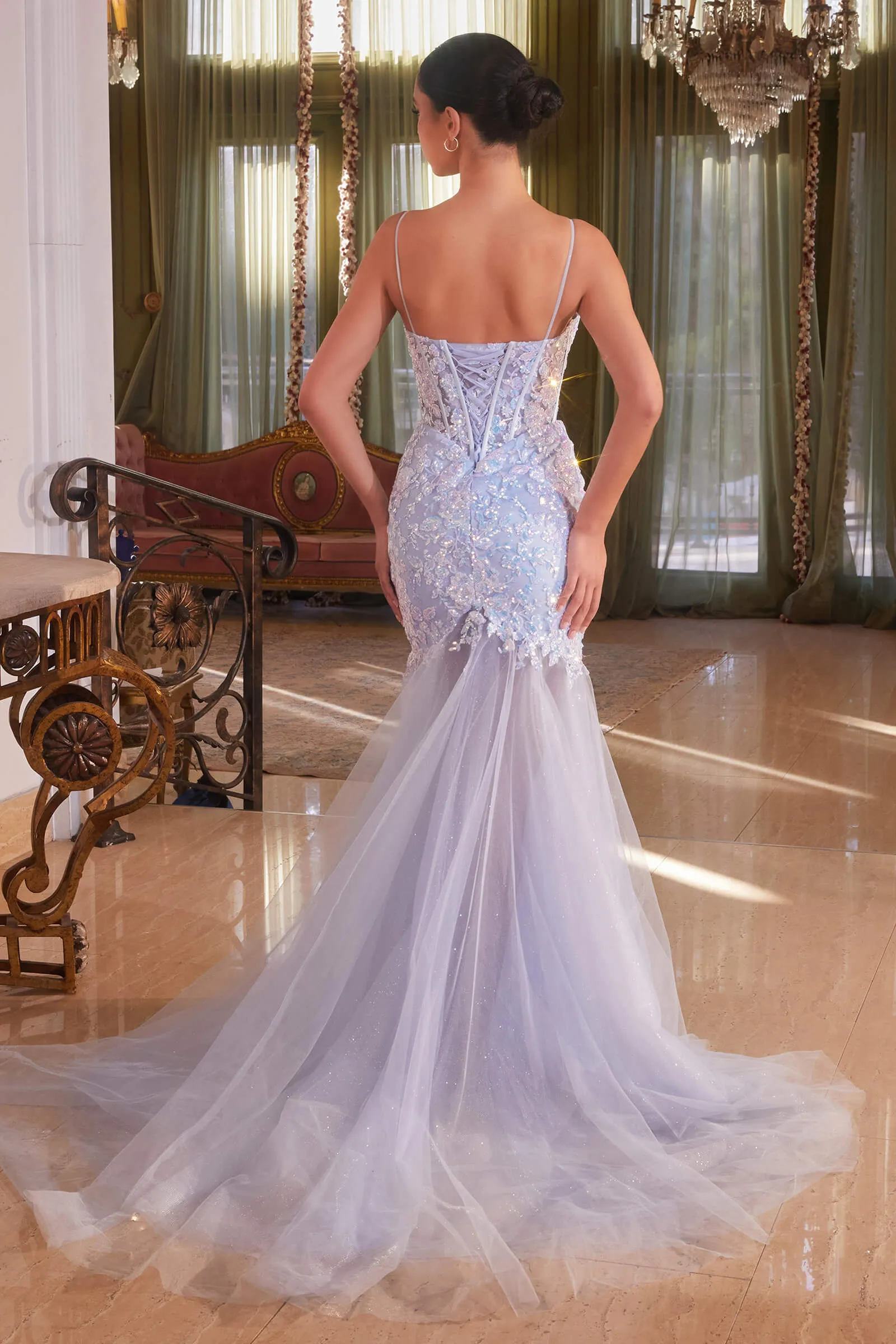 CINDERELLA DIVINE CB148 Floral Sequined Light Blue Mermaid Gown sold by The Gown Galleria product image thumbnail 2