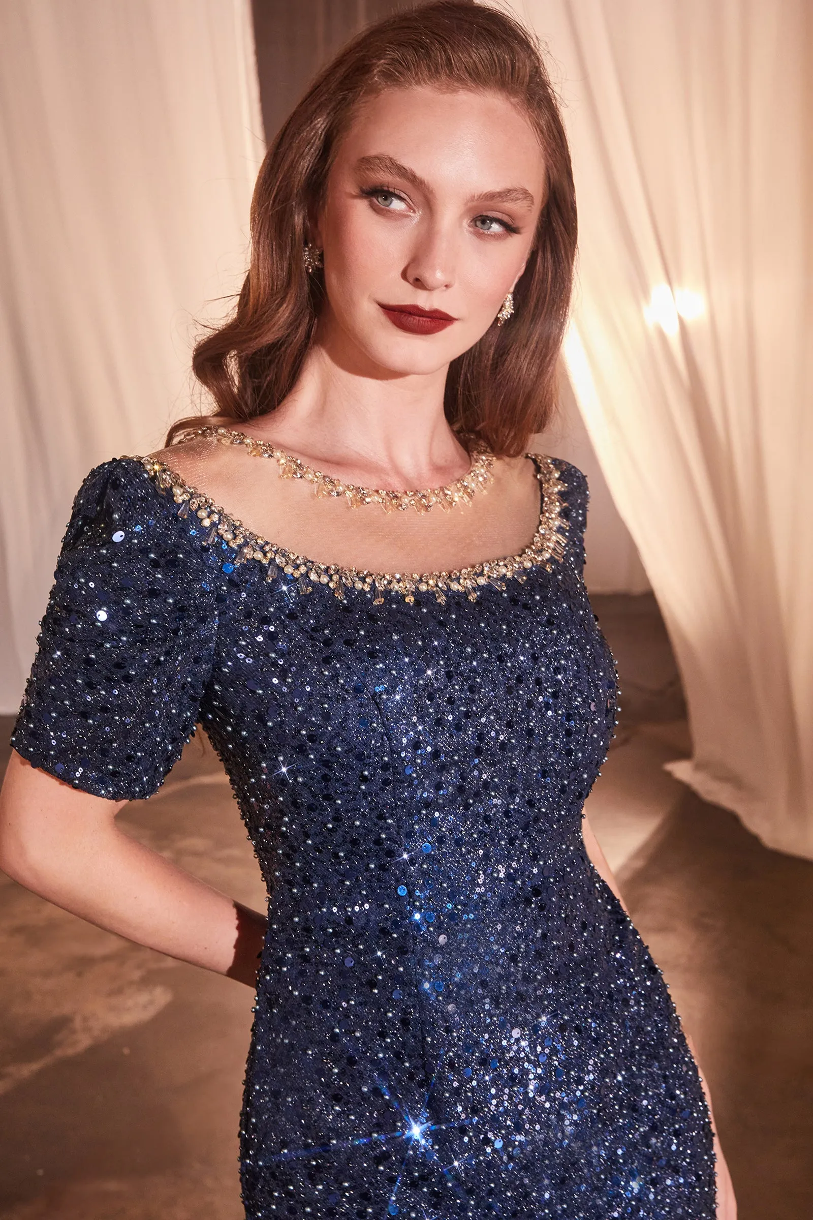 CINDERELLA DIVINE CB151 Cap Sleeve Fitted Sequin Gown sold by The Gown Galleria product image thumbnail 3