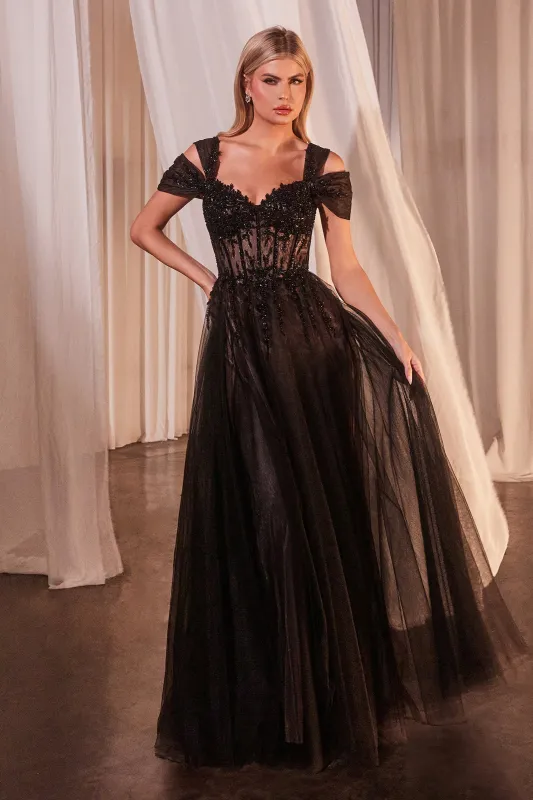 CINDERELLA DIVINE CD0237 Black Off The Shouler Ball Gown sold by The Gown Galleria