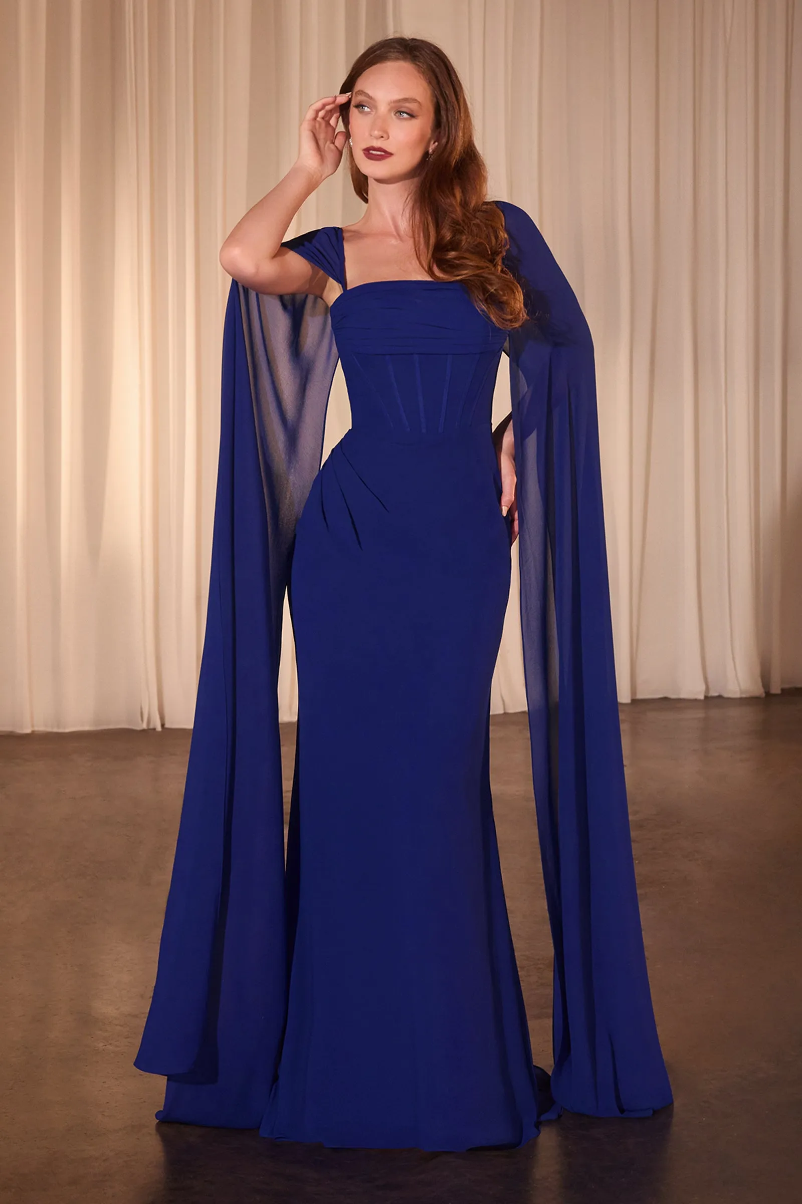 CINDERELLA DIVINE CD356 Chiffon Fitted Dress With Long Cape Sleeves sold by The Gown Galleria product image thumbnail 3