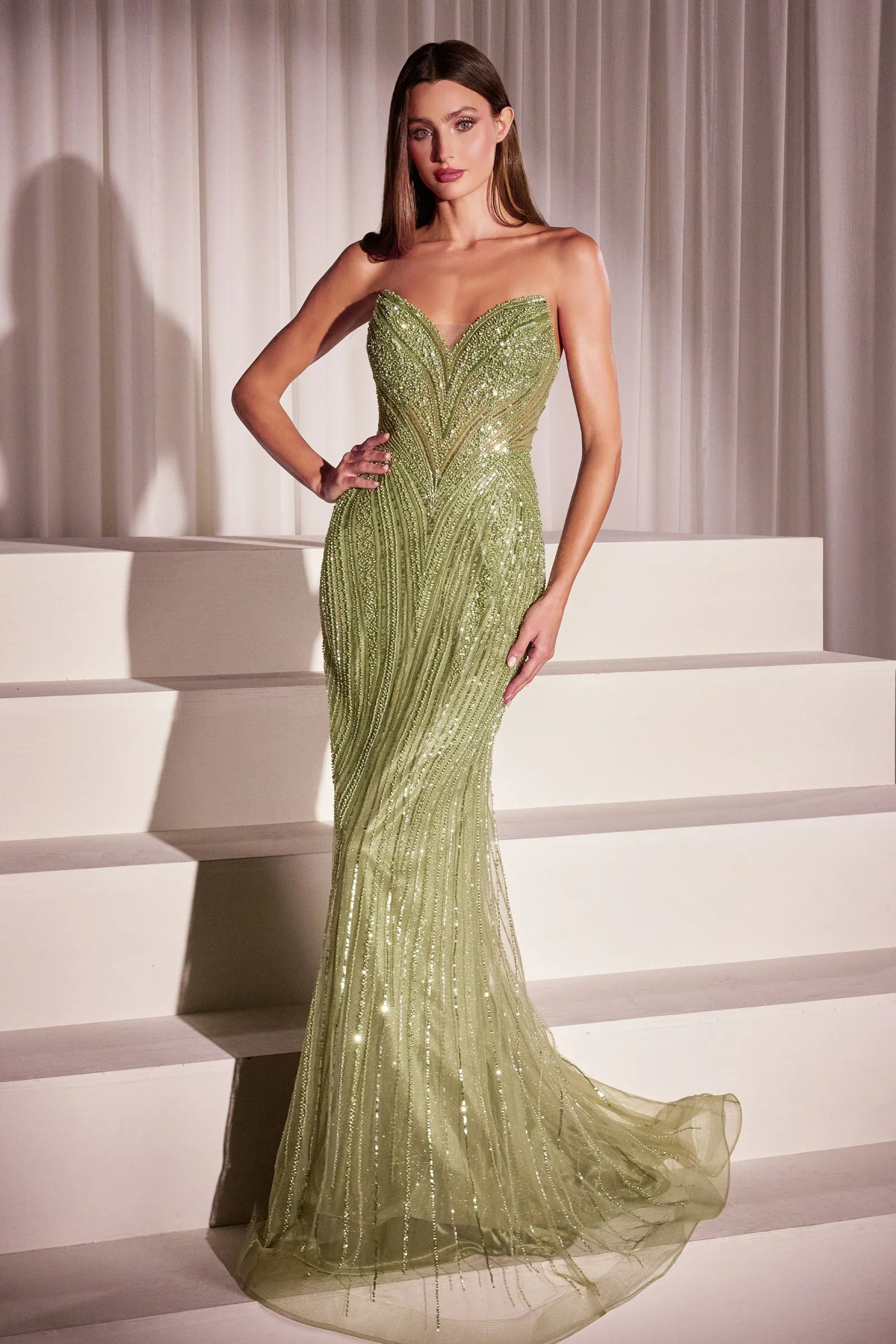 CINDERELLA DIVINE CC416 Sequin Strapless Fitted Dress sold by The Gown Galleria