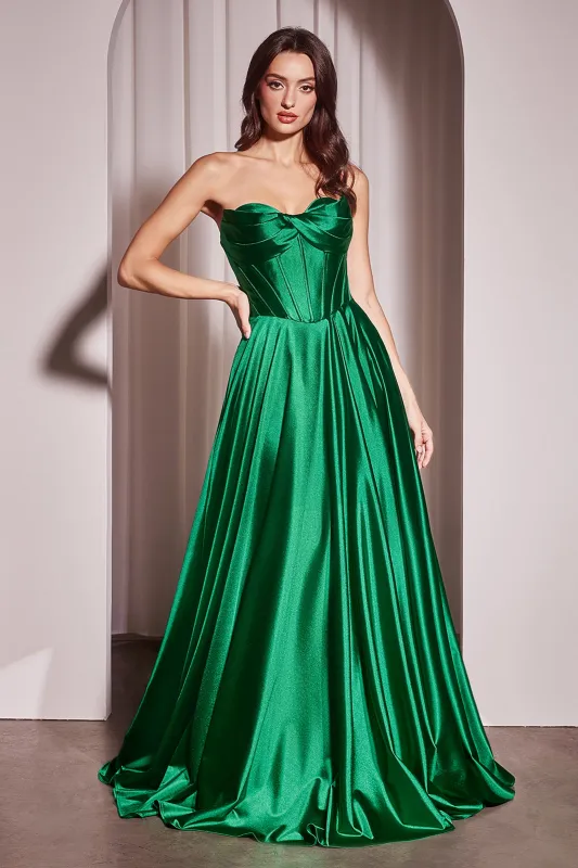 CINDERELLA DIVINE CD378 Strapless Satin A-Line Dress sold by The Gown Galleria