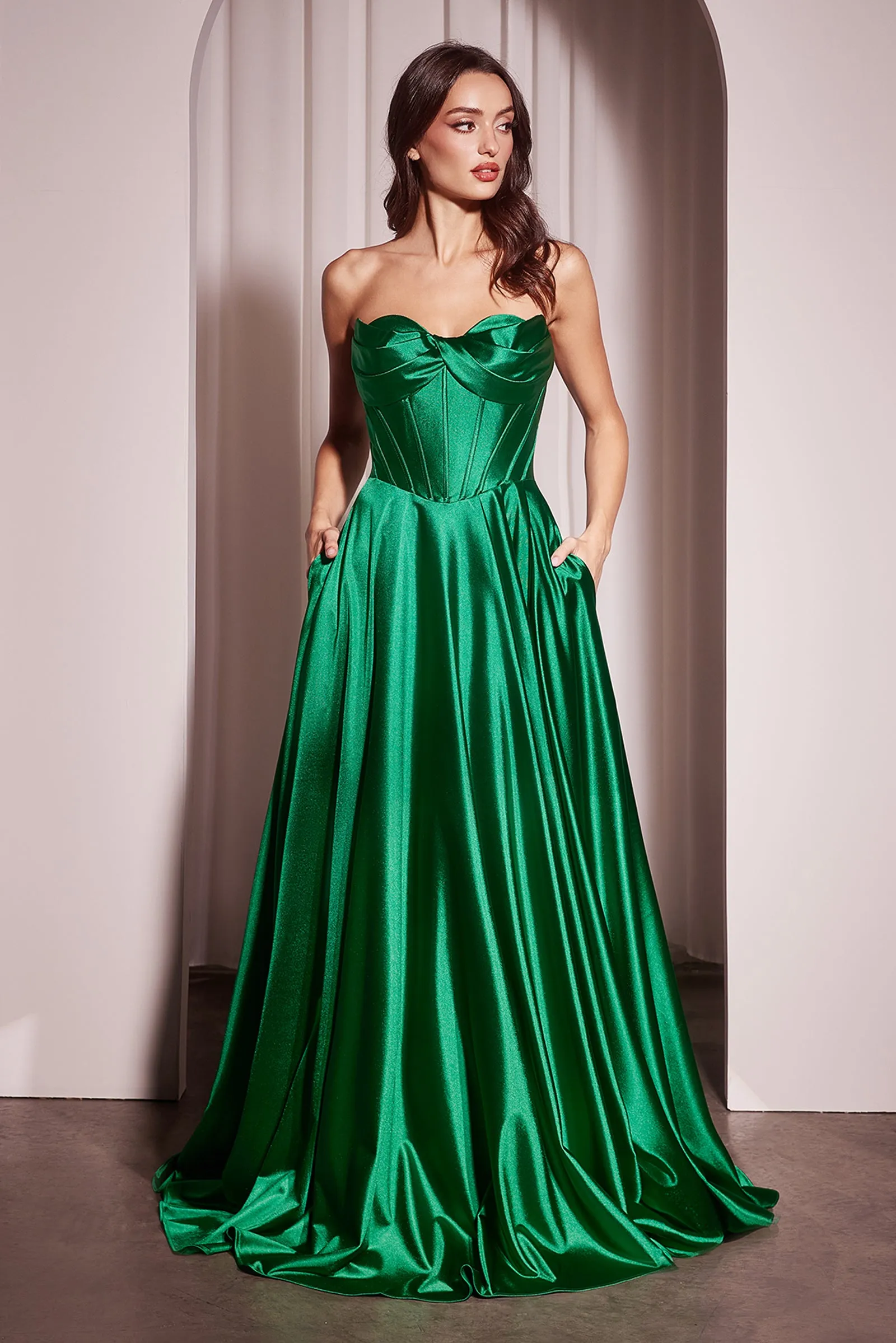 CINDERELLA DIVINE CD378 Strapless Satin A-Line Dress sold by The Gown Galleria product image thumbnail 3