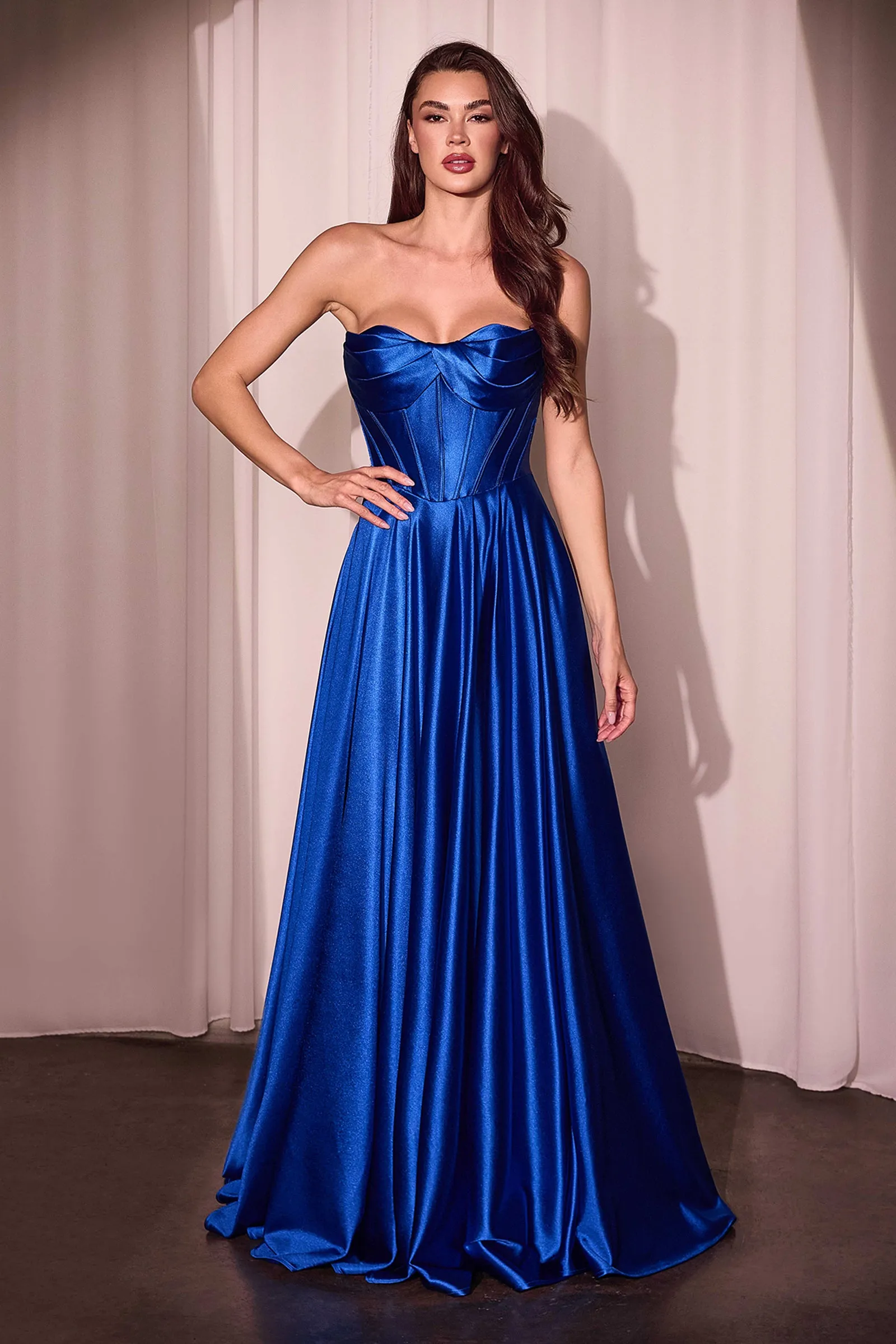 CINDERELLA DIVINE CD378 Strapless Satin A-Line Dress sold by The Gown Galleria product image thumbnail 4