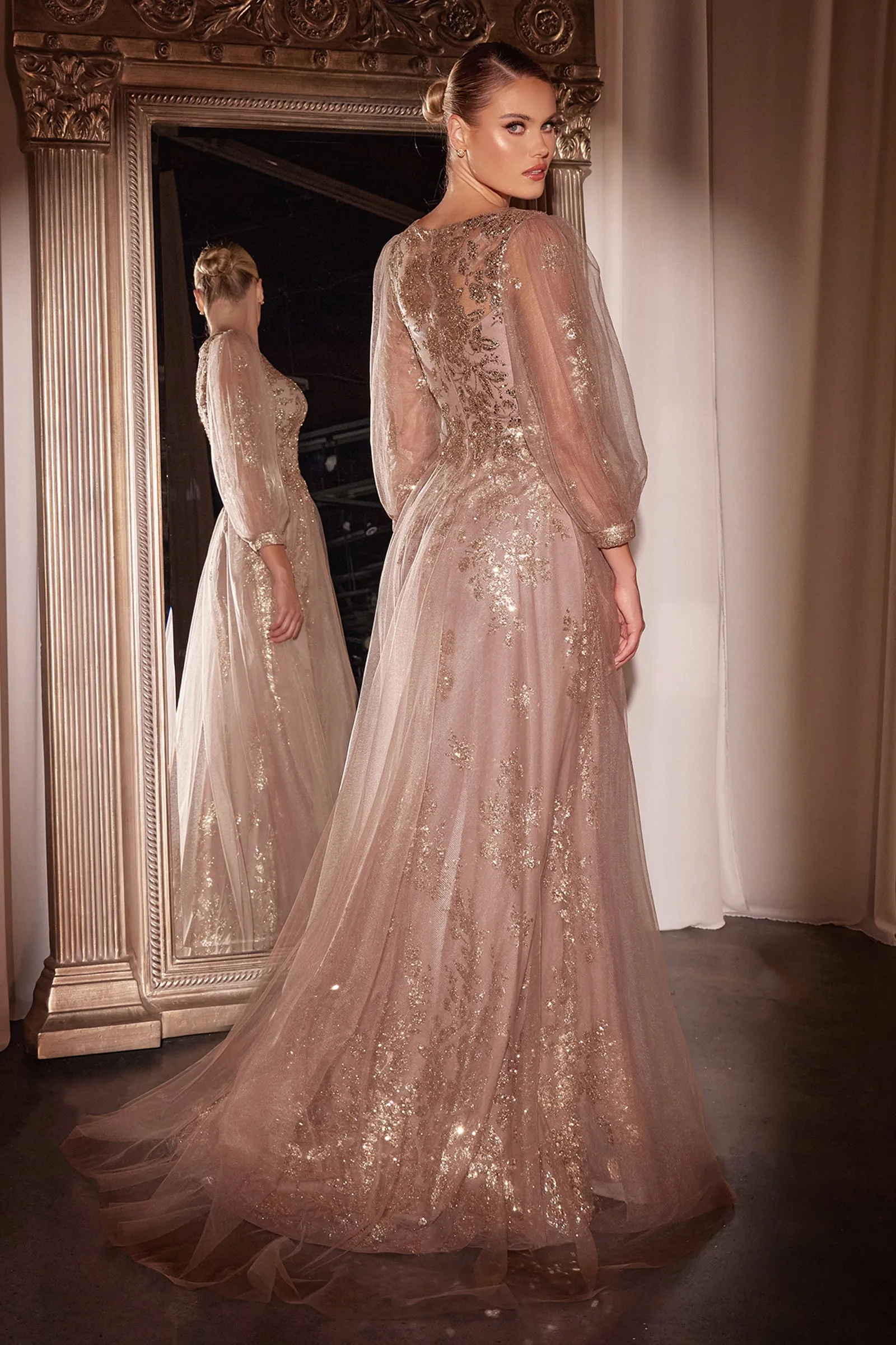 CINDERELLA DIVINE CD0102 Long Sleeve Layered Tulle A-Line Gown sold by The Gown Galleria product image thumbnail 2