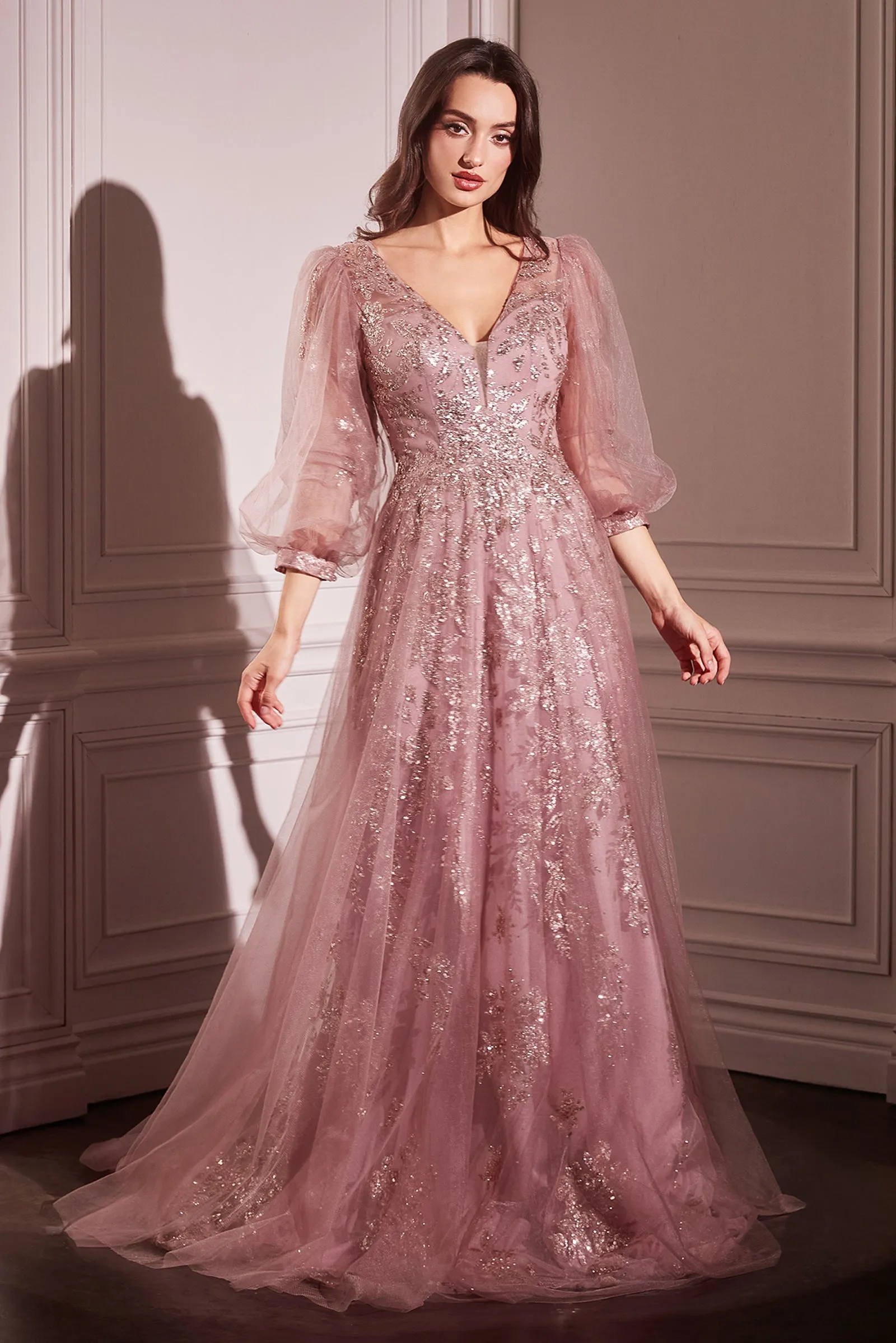 CINDERELLA DIVINE CD0102 Long Sleeve Layered Tulle A-Line Gown sold by The Gown Galleria product image thumbnail 4