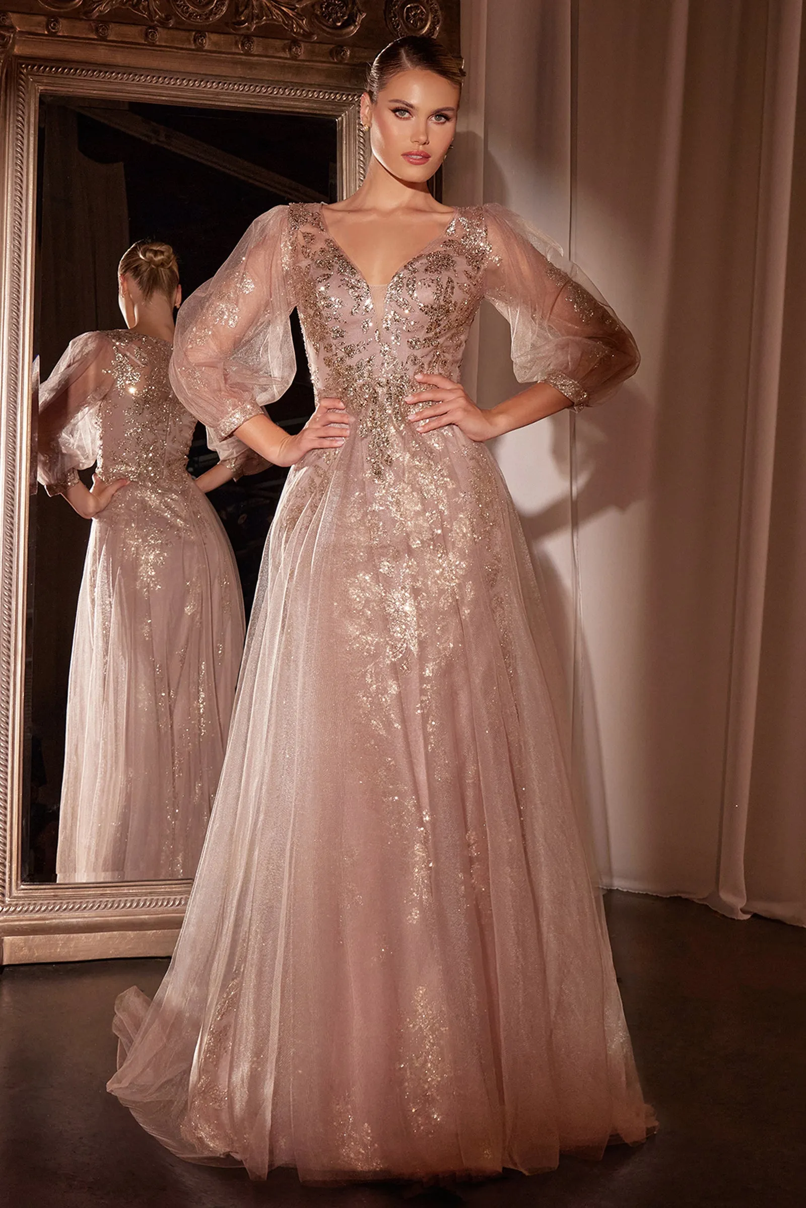 CINDERELLA DIVINE CD0102 Long Sleeve Layered Tulle A-Line Gown sold by The Gown Galleria product image thumbnail 3