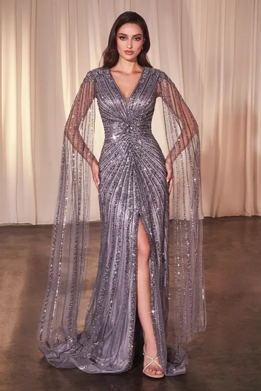 CINDERELLA DIVINE CD0239 Long Sleeve Fully Beaded Sheath Gown sold by The Gown Galleria
