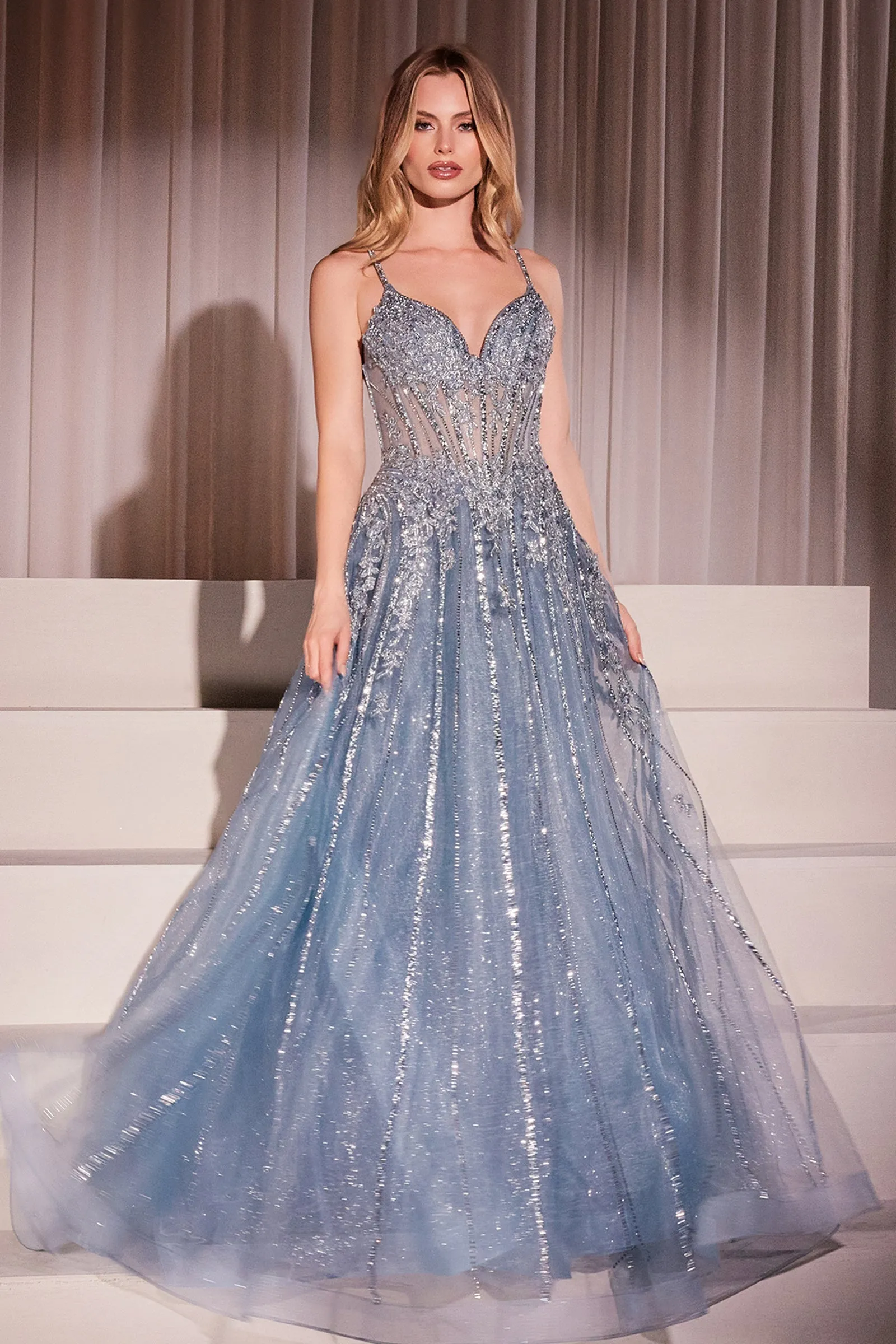 CINDERELLA DIVINE CD786 Crystal Embellished A-Line Tulle Dress sold by The Gown Galleria