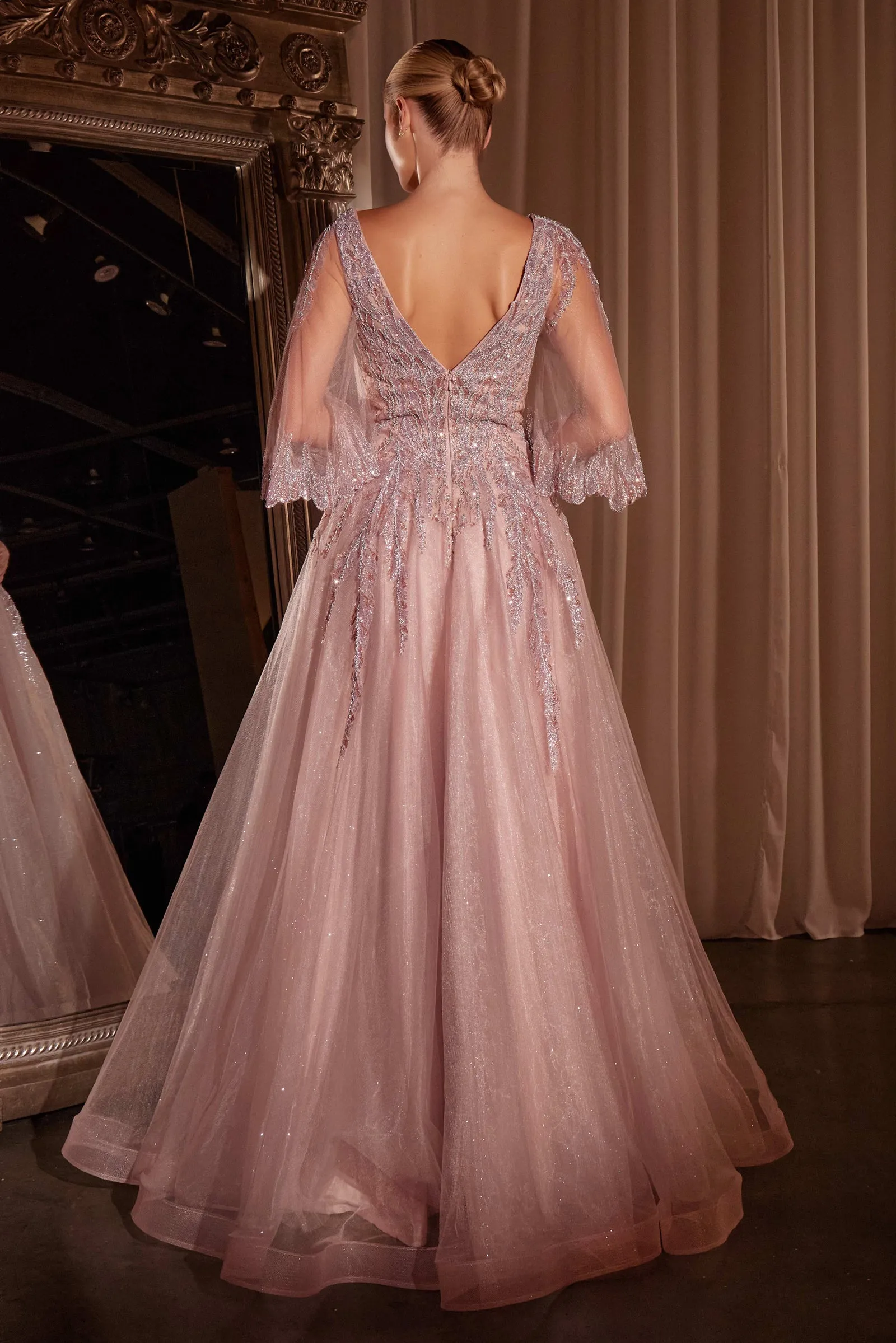 CINDERELLA DIVINE CD784 Bell Sleeve Layered Tulle & Lace Ball Gown sold by The Gown Galleria product image thumbnail 2