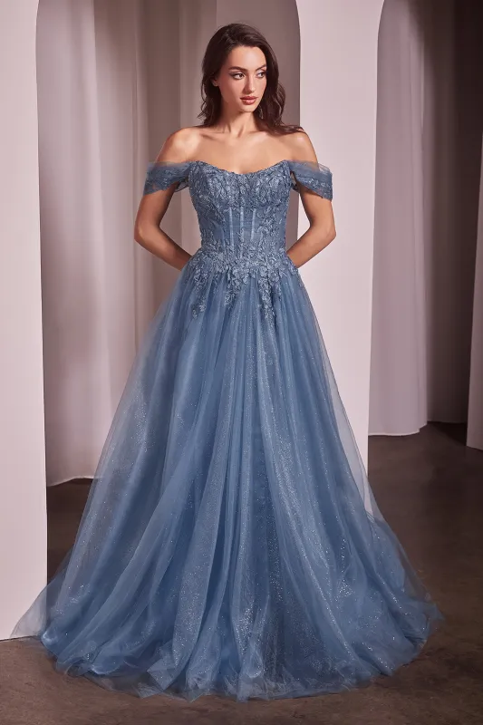 CINDERELLA DIVINE CD799 Off The Shoulder A-Line Ball Gown sold by The Gown Galleria