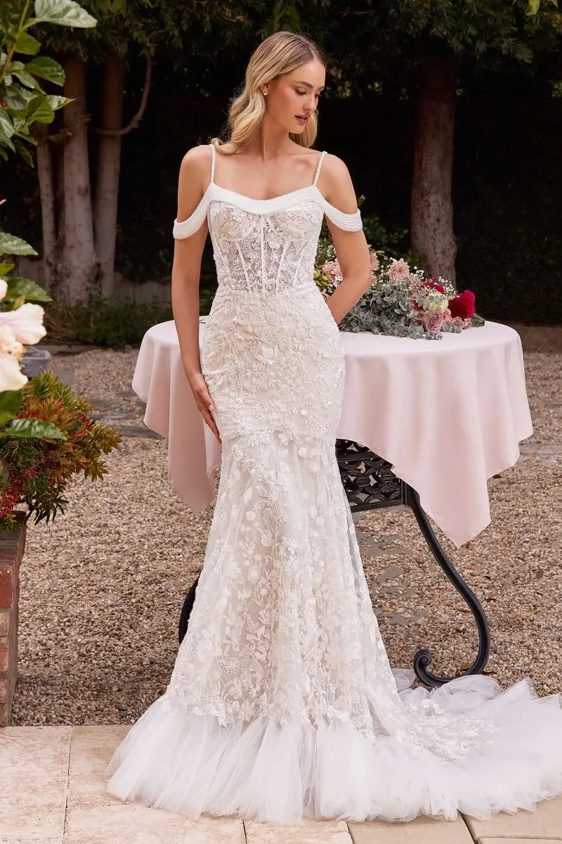CINDERELLA DIVINE CK703W Off The Shoulder Fitted Lace Bridal Gown sold by The Gown Galleria product image thumbnail 4