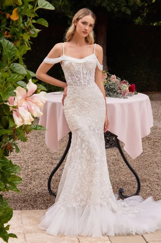 CINDERELLA DIVINE CK703W Off The Shoulder Fitted Lace Bridal Gown sold by The Gown Galleria