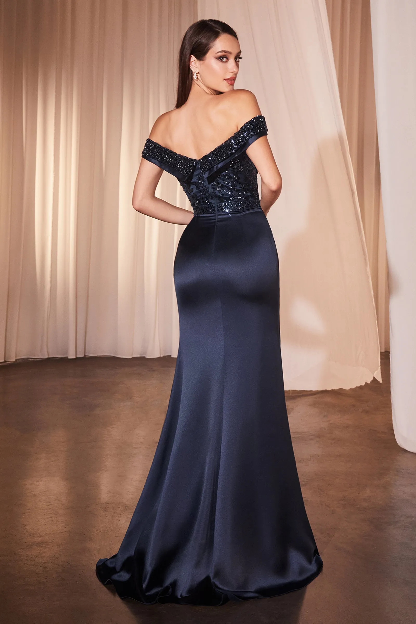 CINDERELLA DIVINE CR877 Off The Shoulder Satin & Beaded Gown sold by The Gown Galleria product image thumbnail 2