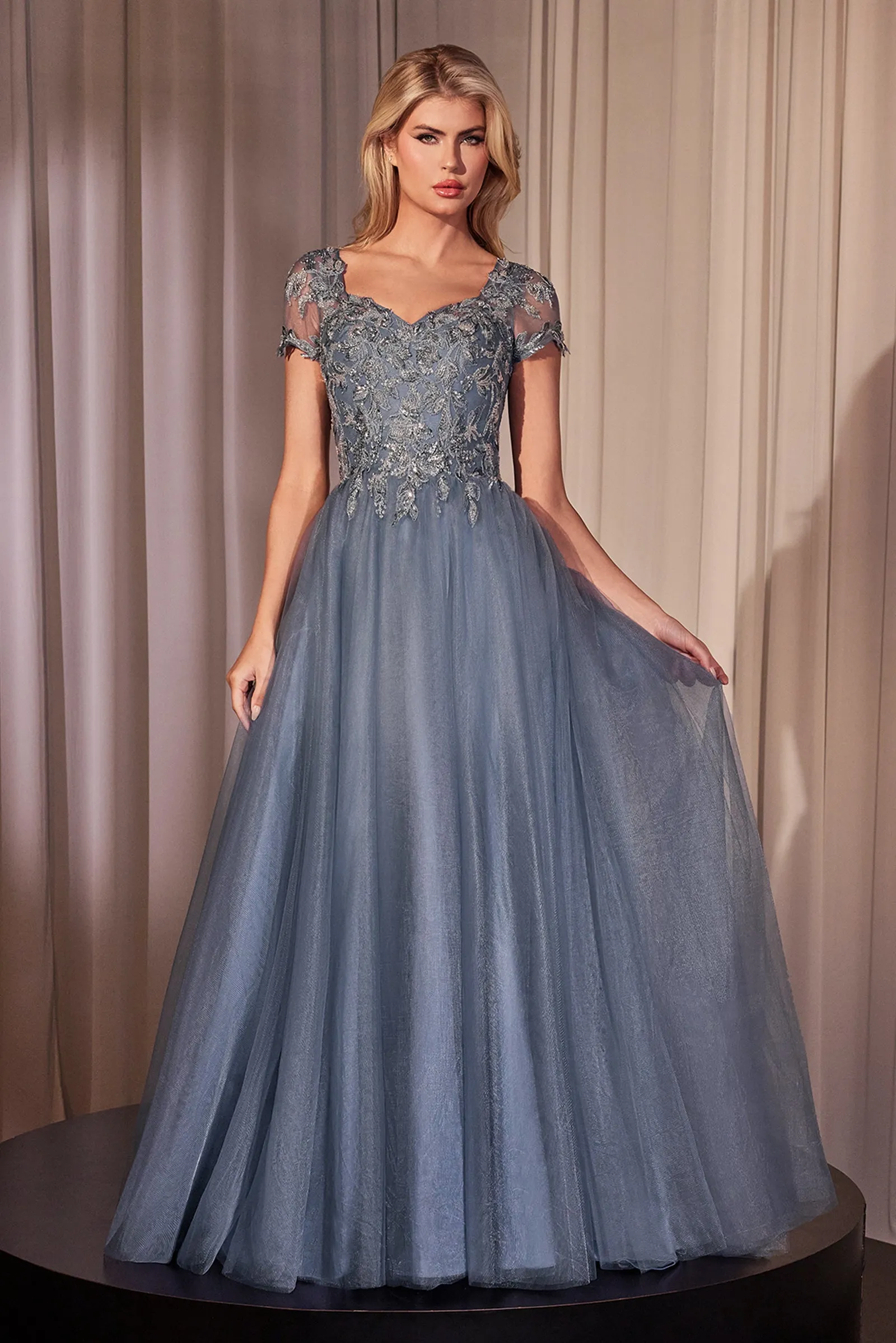 CINDERELLA DIVINE CM360 Embellished Lace Layered Tulle Ball Gown sold by The Gown Galleria