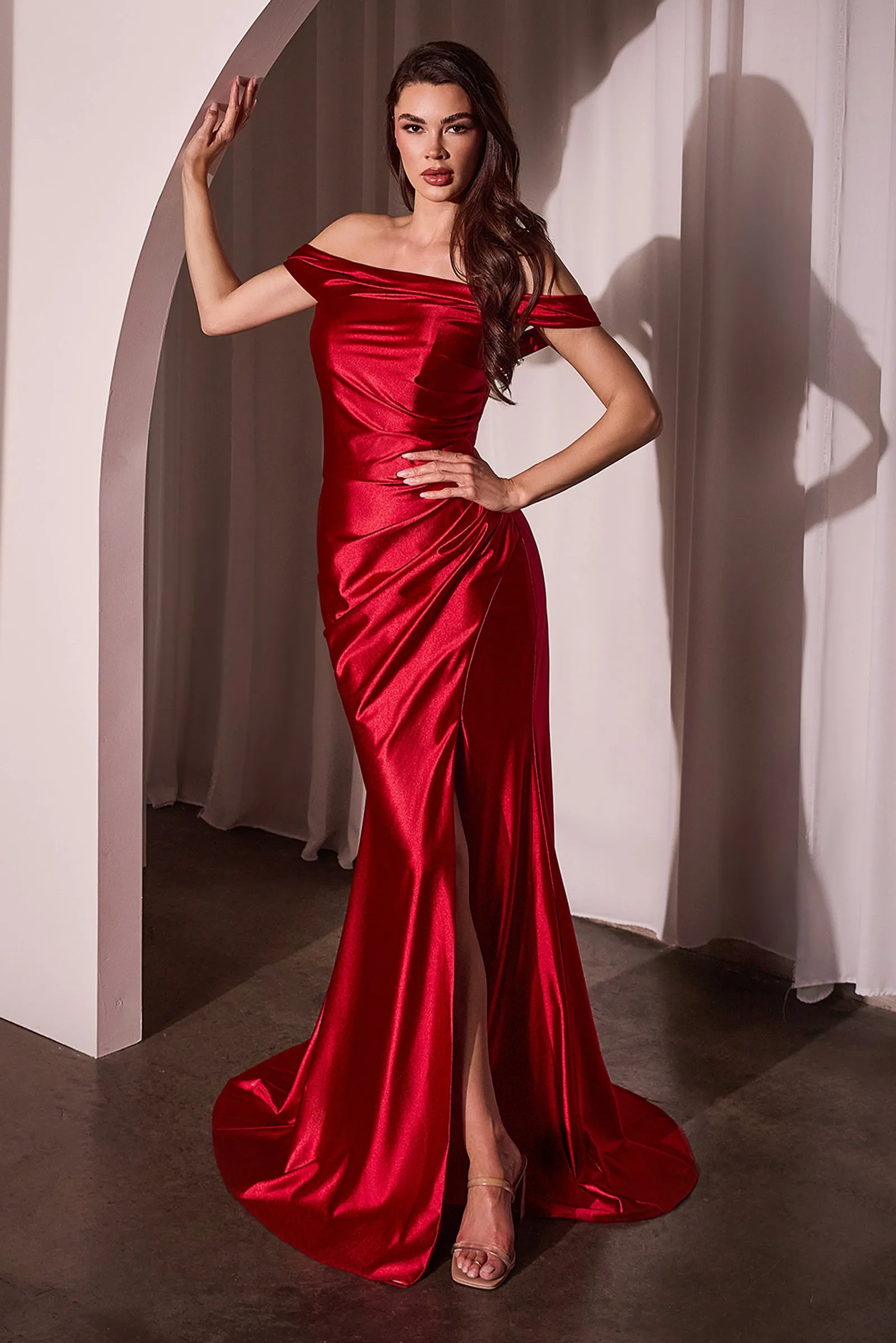 CINDERELLA DIVINE J877 Glistening Satin Off The Shoulder Gown sold by The Gown Galleria product image thumbnail 3