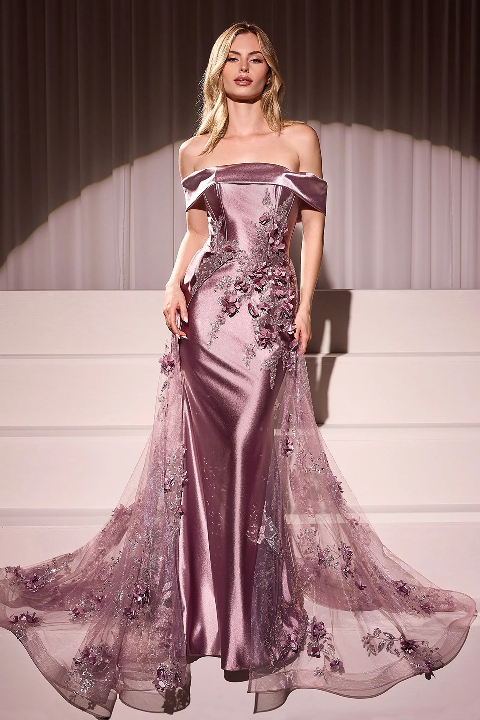 CINDERELLA DIVINE J876 Embellished Satin Fitted Gown With Tulle Overskirt sold by The Gown Galleria product image thumbnail 3