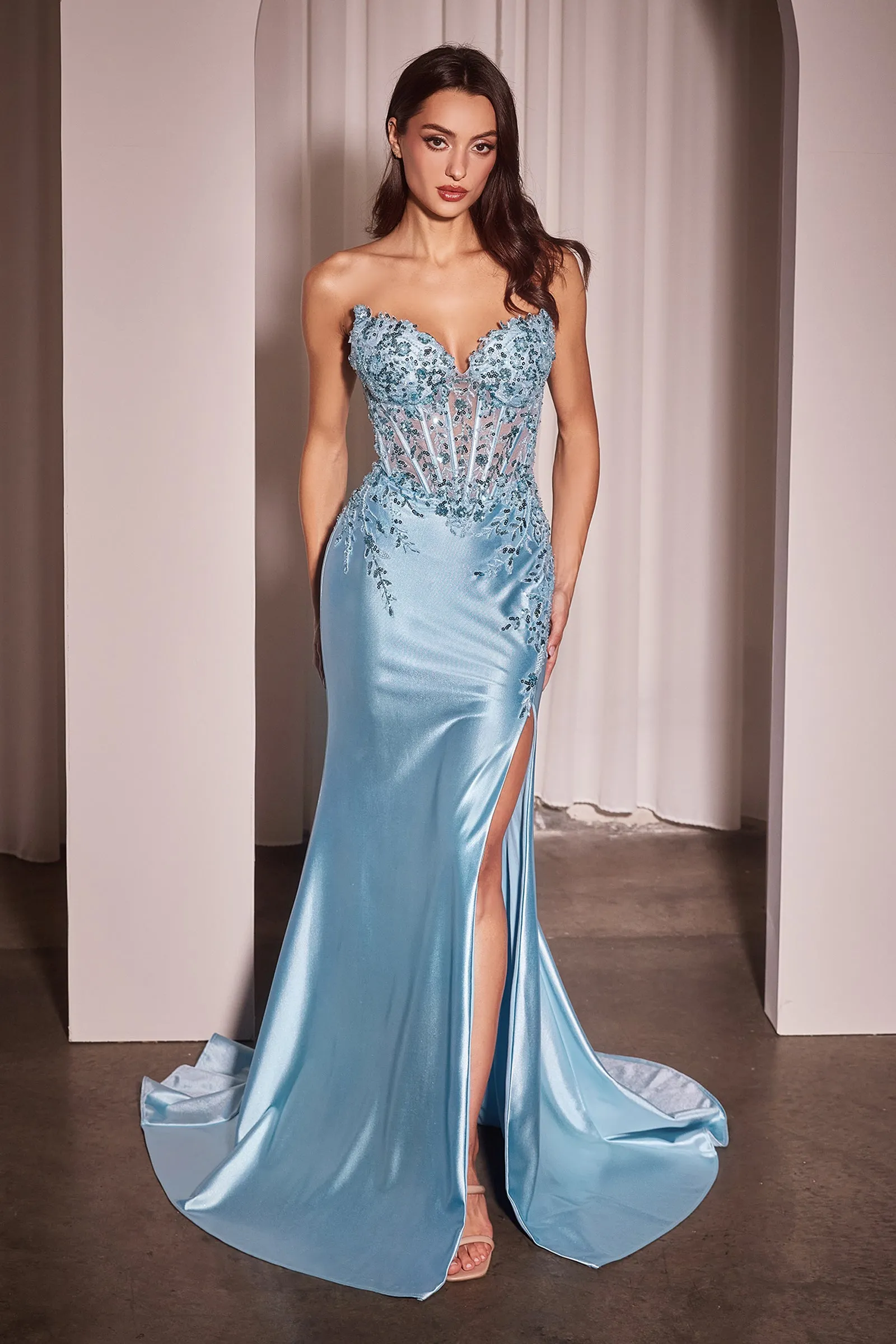 CINDERELLA DIVINE KV1112 Satin & Lace Strapless Fitted Gown sold by The Gown Galleria product image thumbnail 5