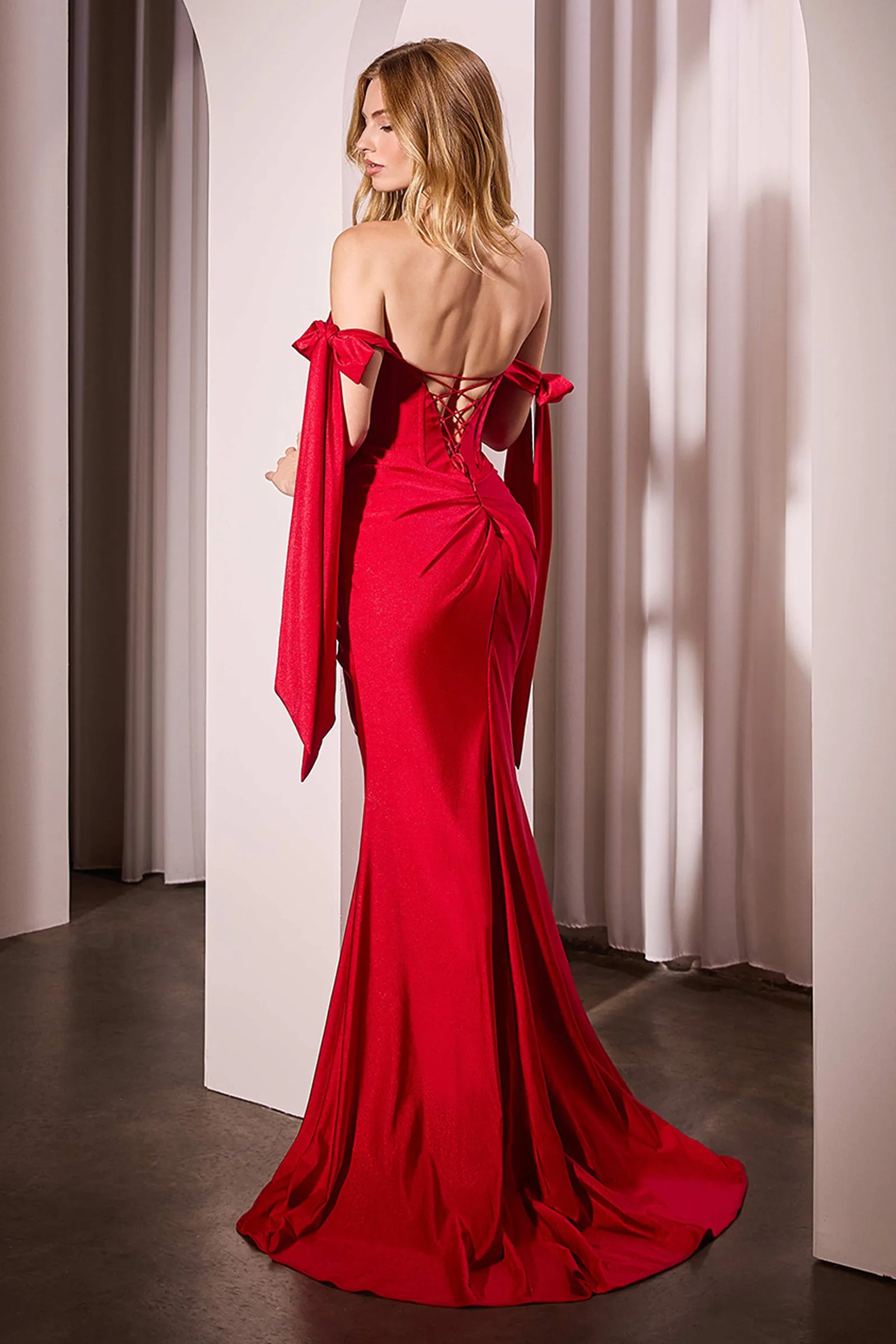 CINDERELLA DIVINE KV1120 Off The Shoulder Stretch Spandex Fitted Dress sold by The Gown Galleria product image thumbnail 2