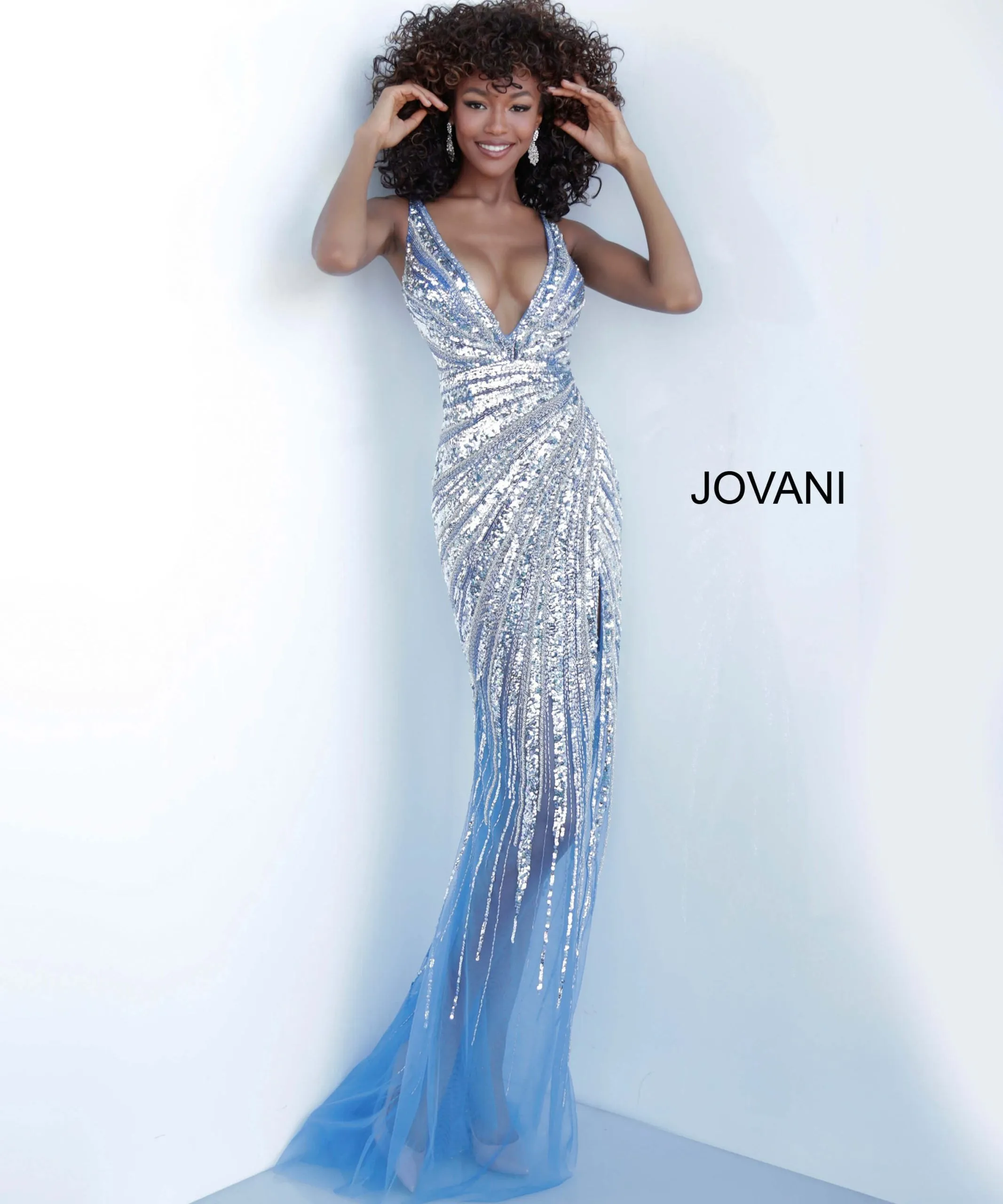 Jovani 3686 Sleeveless Linear Beaded High Slit Dress sold by The Gown Galleria product image thumbnail 3