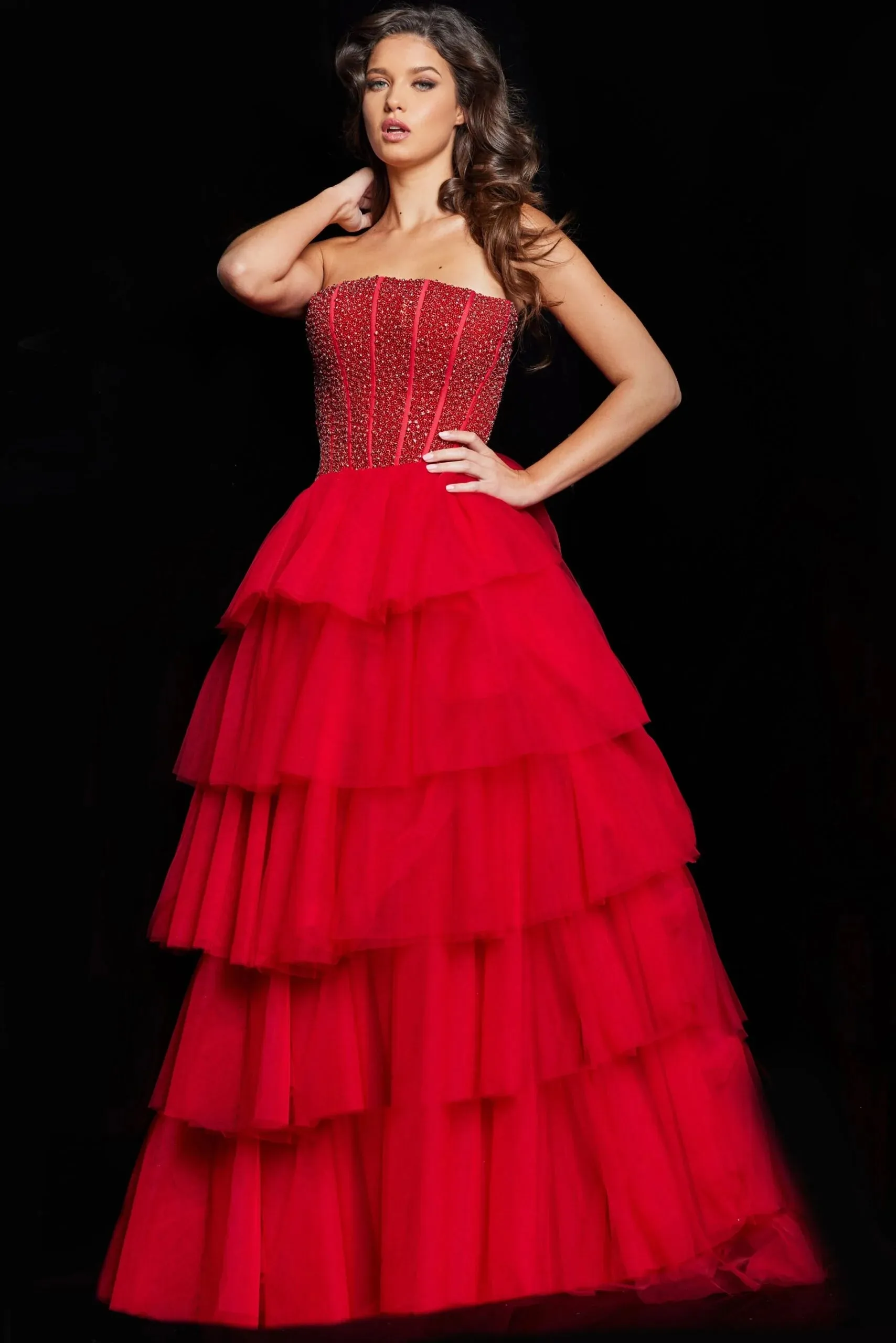 Jovani 37210 Straight Across Ruffled Ballgown sold by The Gown Galleria product image thumbnail 3