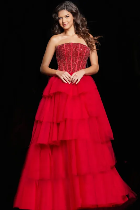 Jovani 37210 Straight Across Ruffled Ballgown sold by The Gown Galleria
