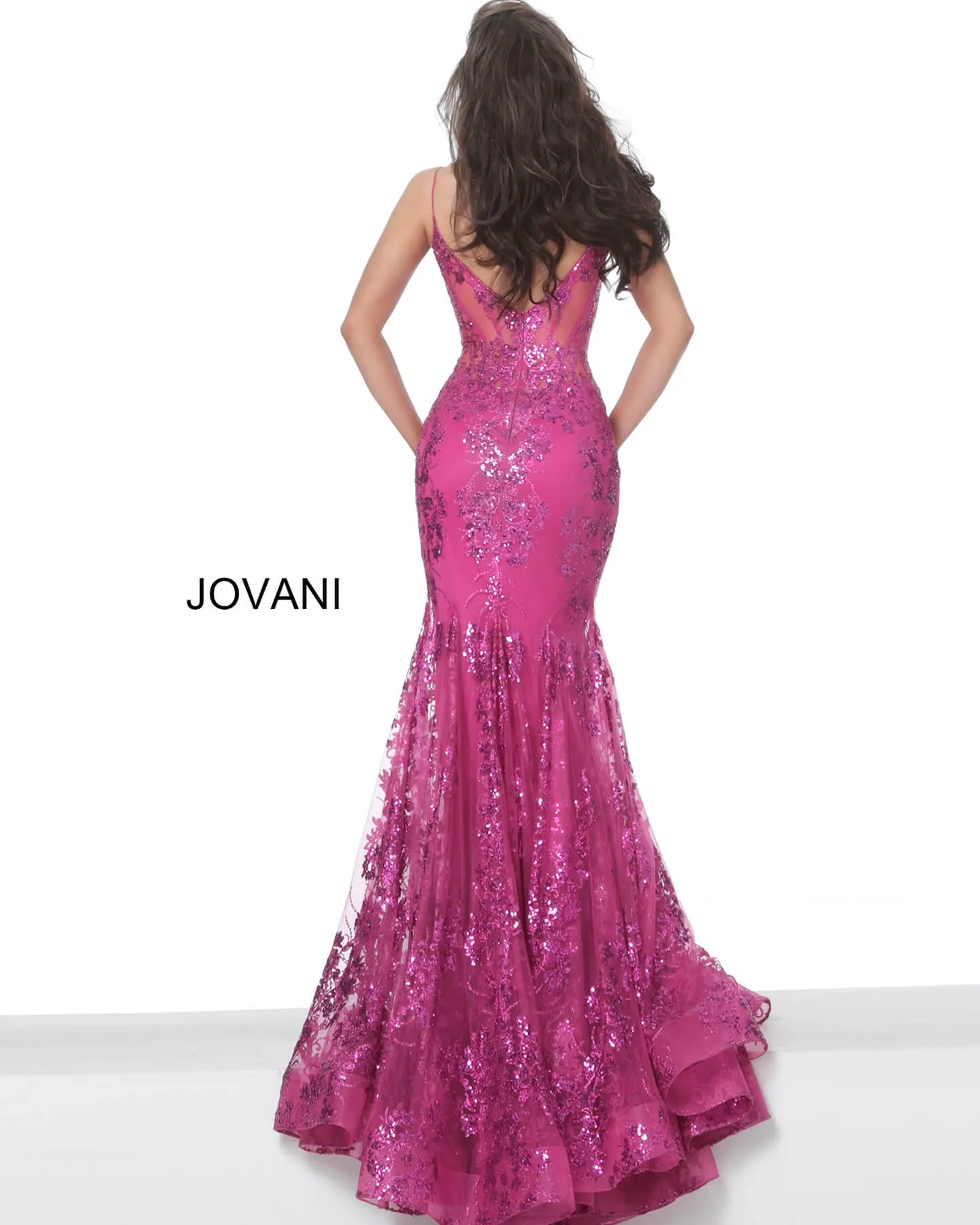 Jovani 3675 Sequined Spaghetti Straps Illusion Corset Gown sold by The Gown Galleria product image thumbnail 2