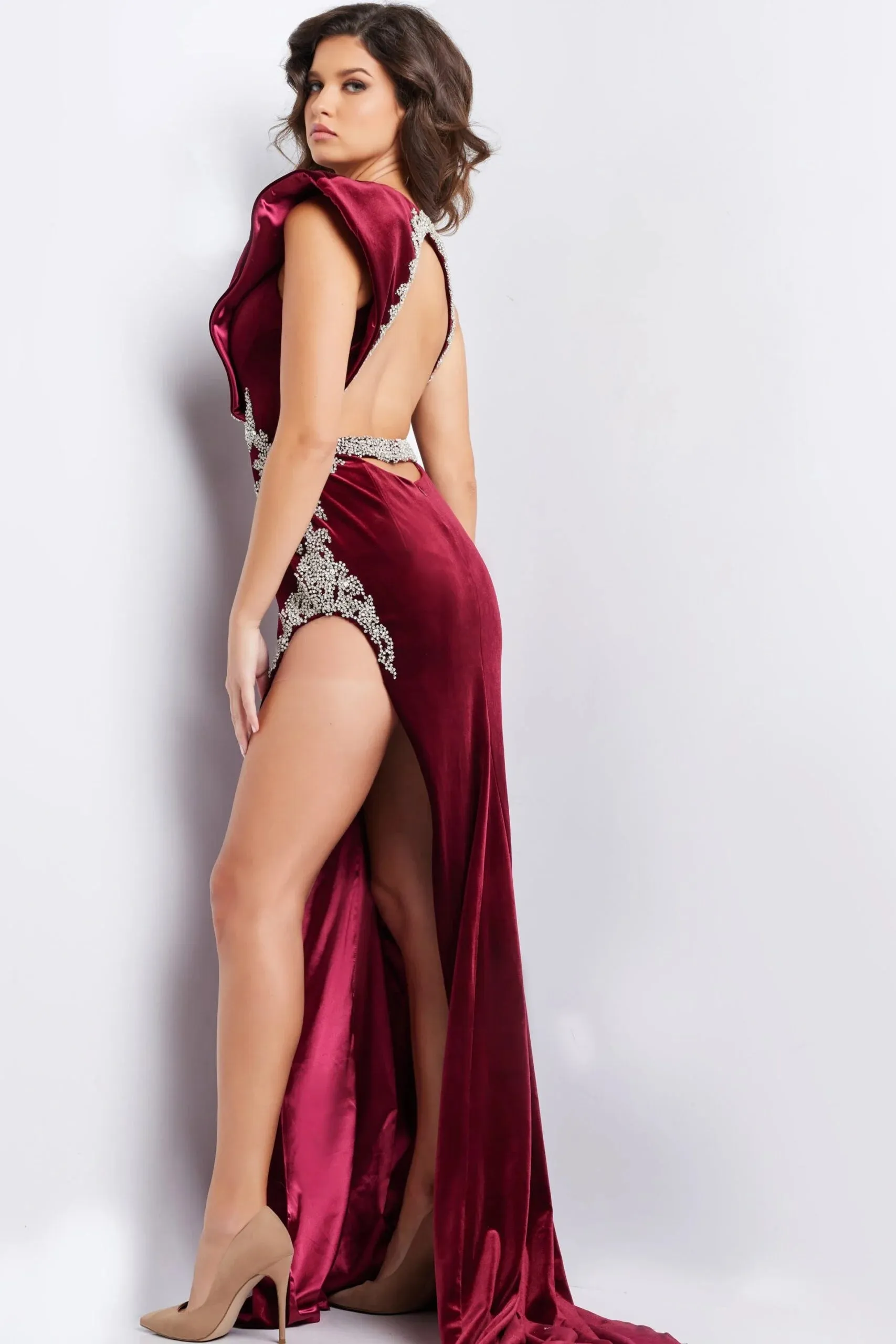 Jovani 37341 Cap Sleeve Velvet Prom Gown sold by The Gown Galleria product image thumbnail 2