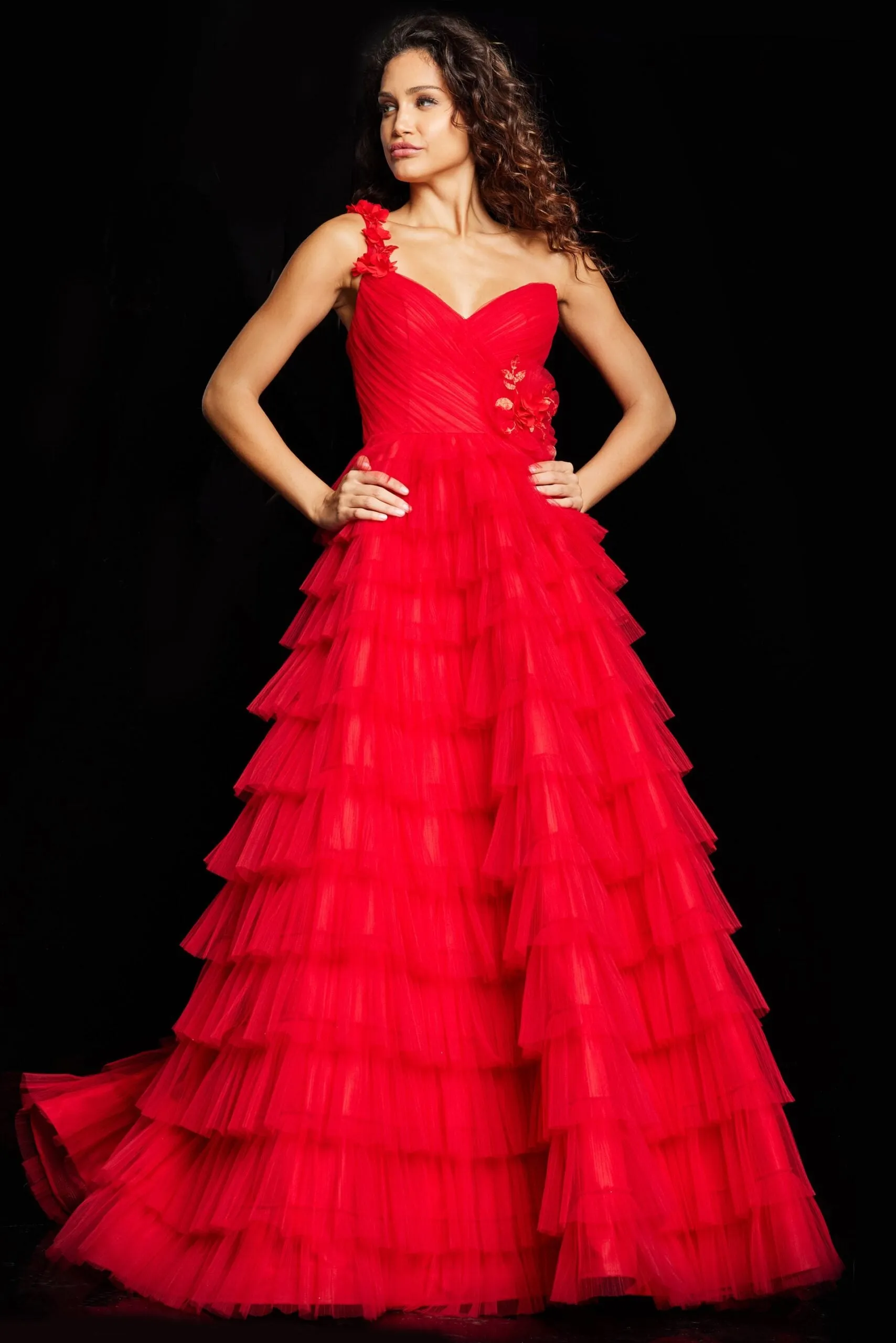 Jovani 37274 Single Strap Layered A-line Gown sold by The Gown Galleria product image thumbnail 4