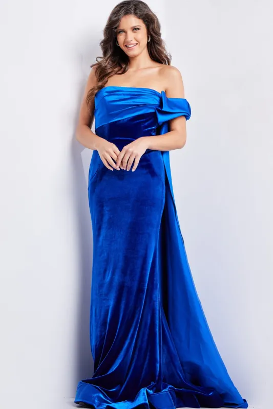 Jovani 37390 Cascade Velvet Evening Gown sold by The Gown Galleria