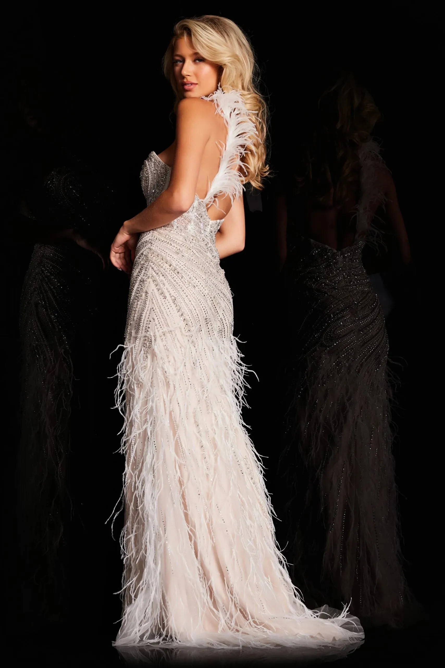 Jovani 37442 Feather Sheath Prom Gown sold by The Gown Galleria product image thumbnail 2