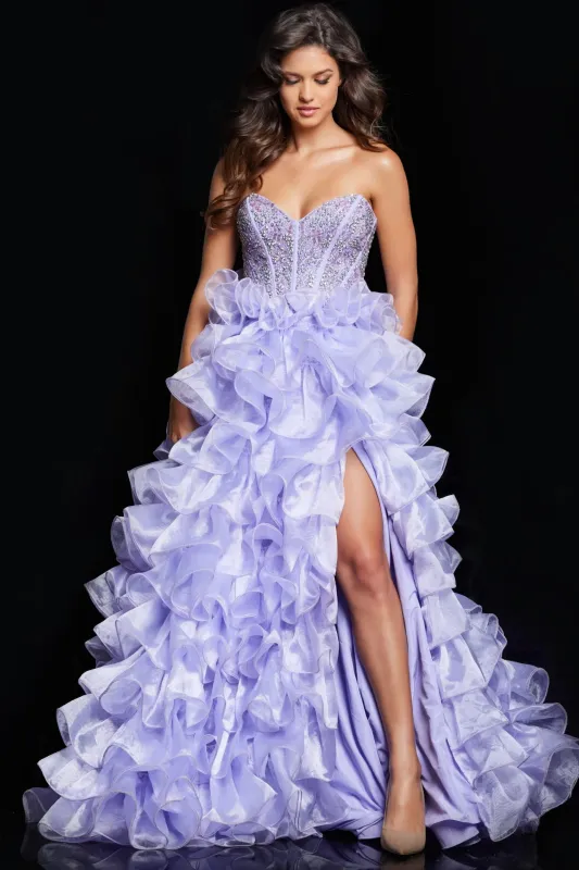 Jovani 37322 Ruffled Ballgown with Slit sold by The Gown Galleria