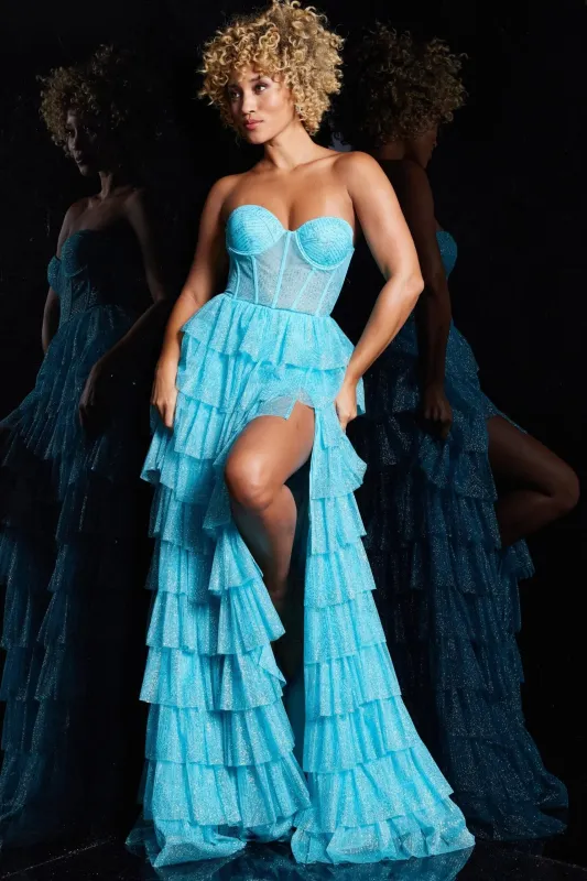 Jovani 38167 Corset Tiered Evening Gown sold by The Gown Galleria