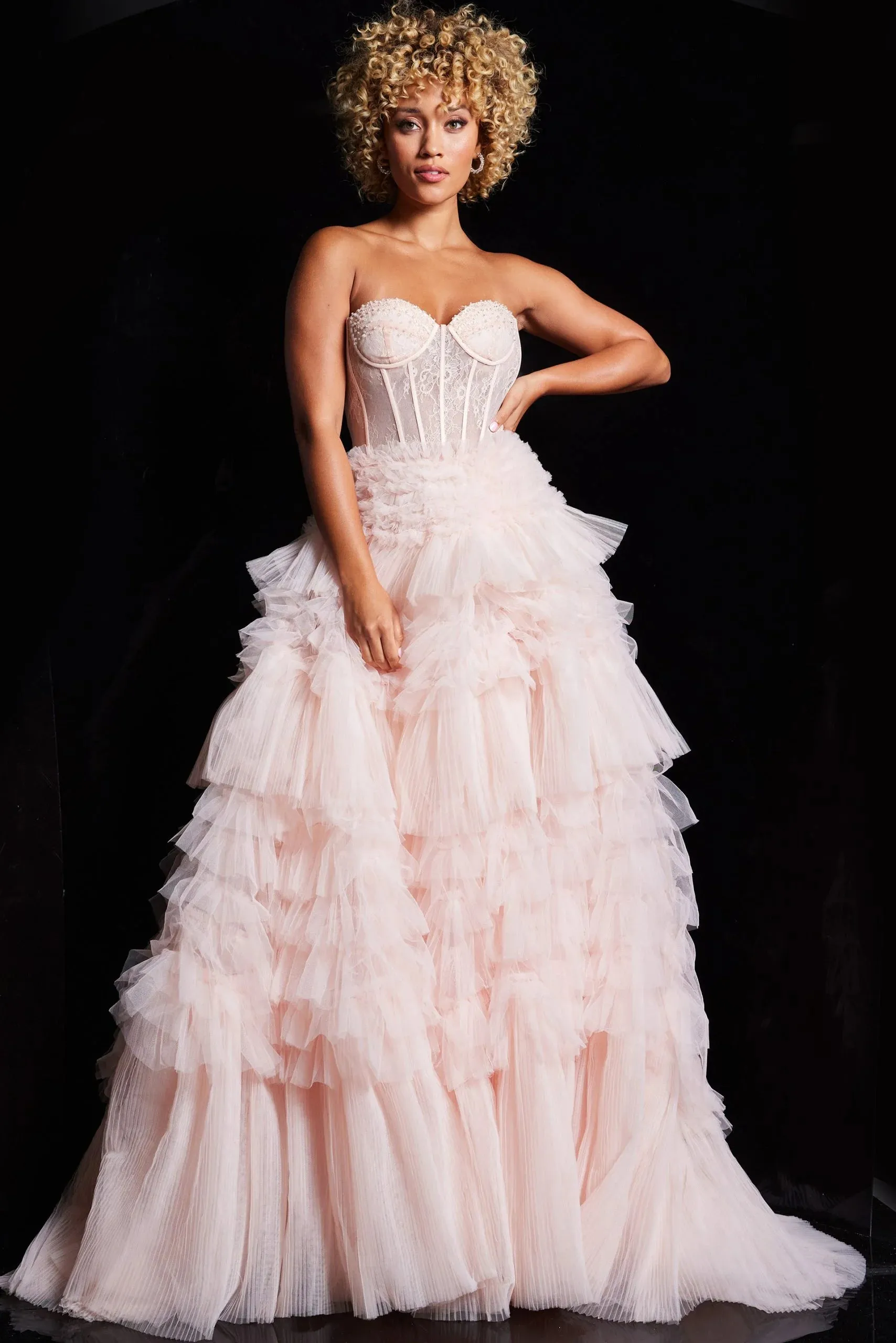 Jovani 38540 Strapless Ruffle Ballgown sold by The Gown Galleria