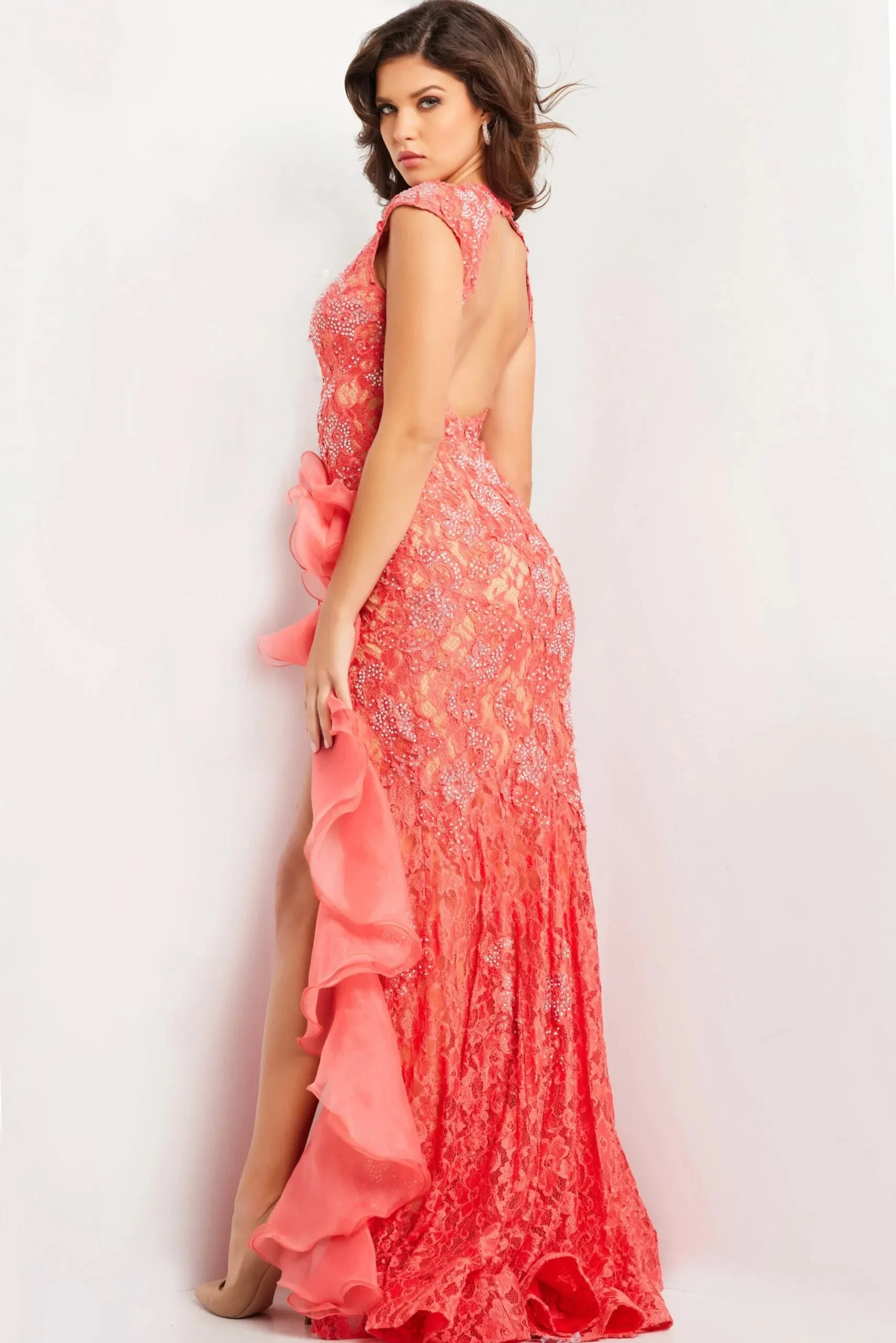 Jovani 38668 Lace V-Neck Dress sold by The Gown Galleria product image thumbnail 2