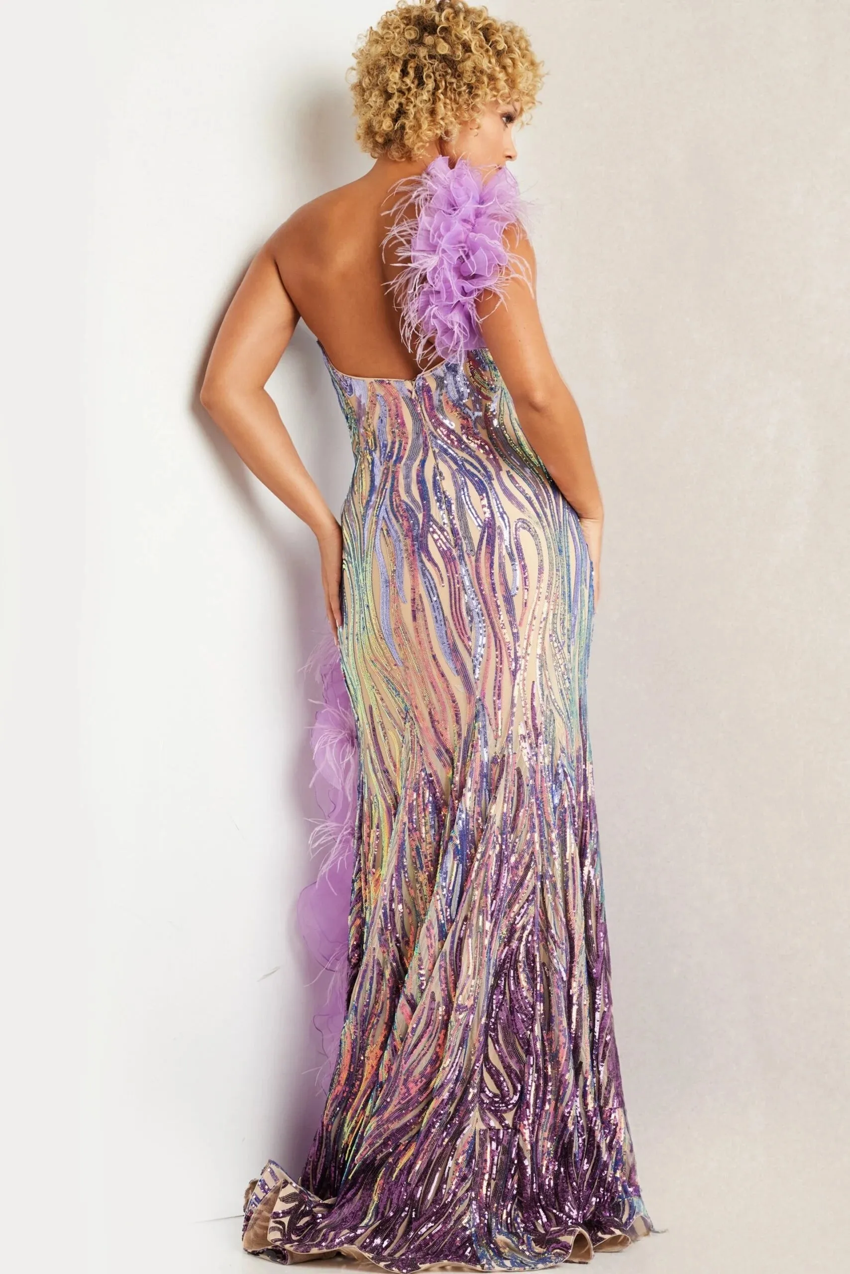 Jovani 38678 Sequined Illusion Ruffled Long Dress sold by The Gown Galleria product image thumbnail 2