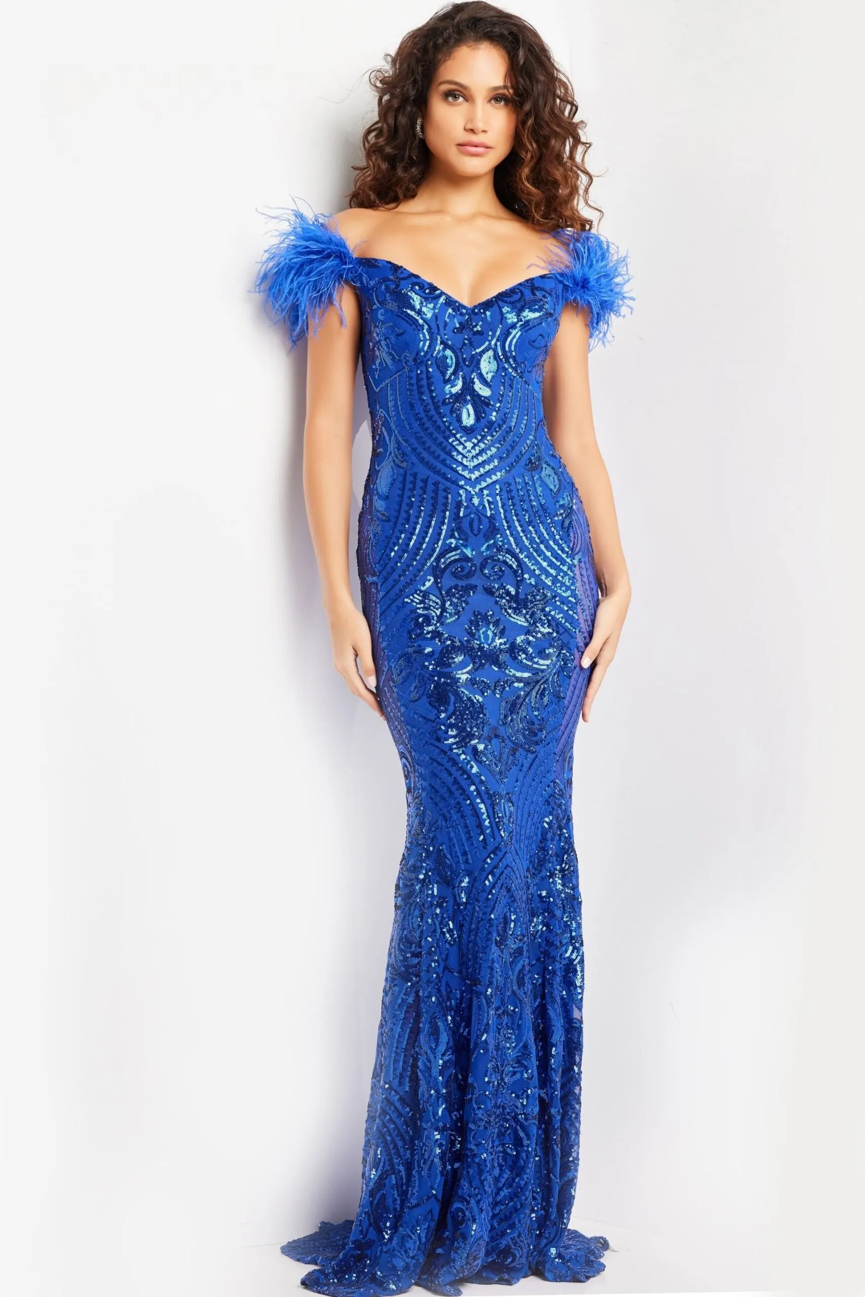 Jovani 26041 Feathered Sleeve Illusion Inset Prom Gown sold by The Gown Galleria product image thumbnail 3