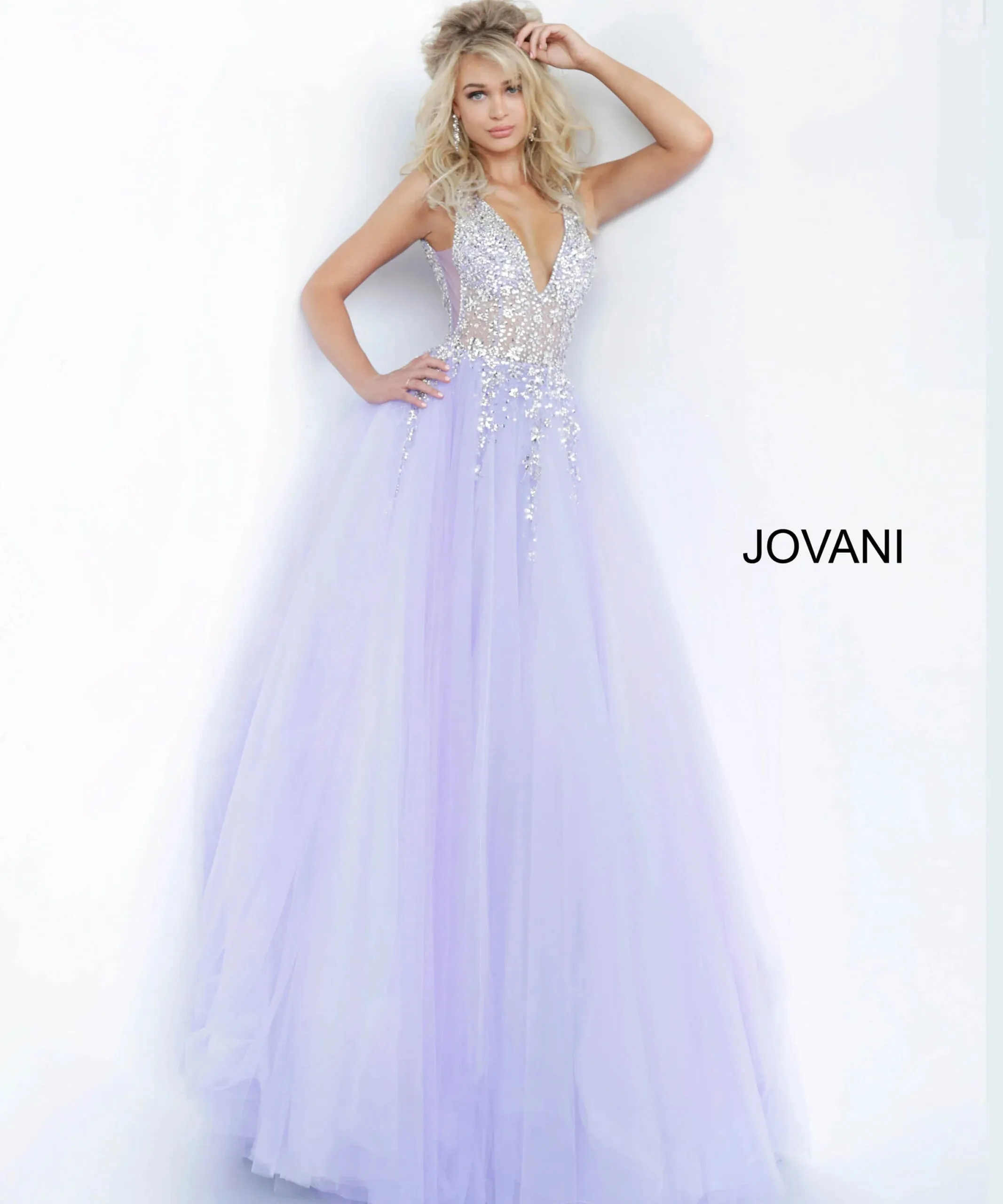 Jovani 65379 Crystal Embellished Plunging V-neck Ballgown sold by The Gown Galleria product image thumbnail 4