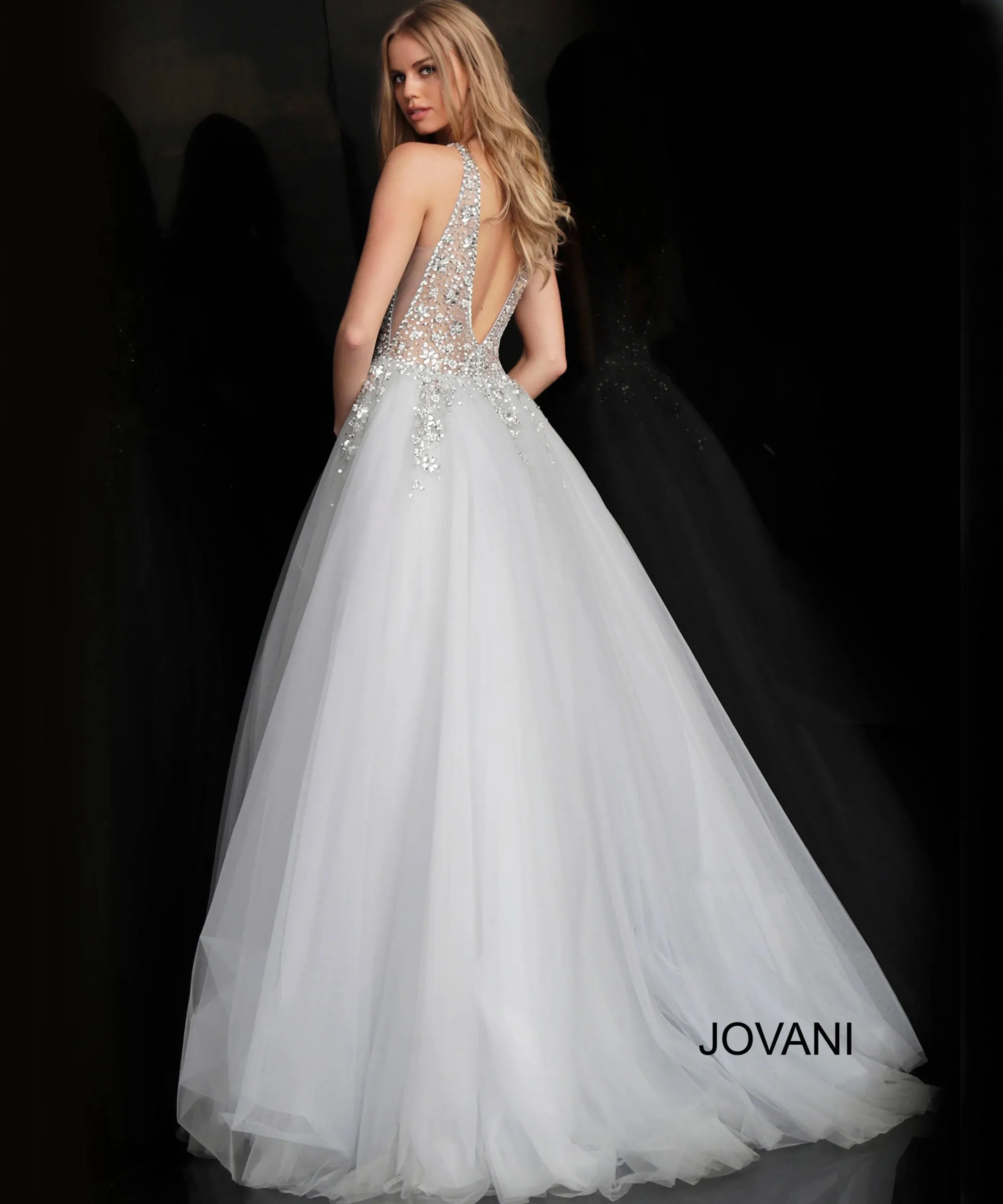Jovani 65379 Crystal Embellished Plunging V-neck Ballgown sold by The Gown Galleria product image thumbnail 2