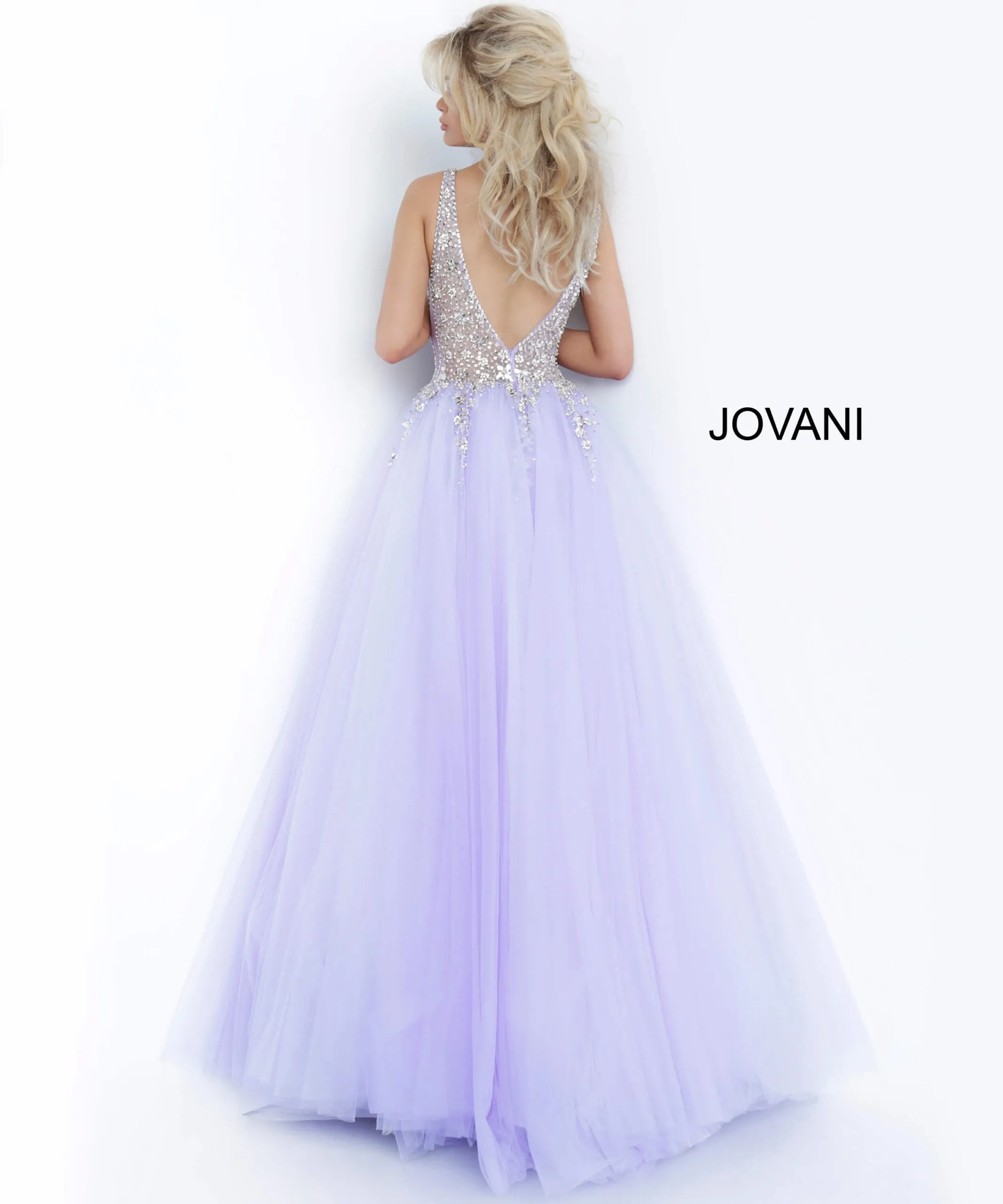 Jovani 65379 Crystal Embellished Plunging V-neck Ballgown sold by The Gown Galleria product image thumbnail 5