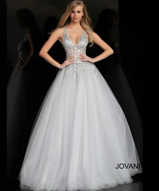 Jovani 65379 Crystal Embellished Plunging V-neck Ballgown sold by The Gown Galleria